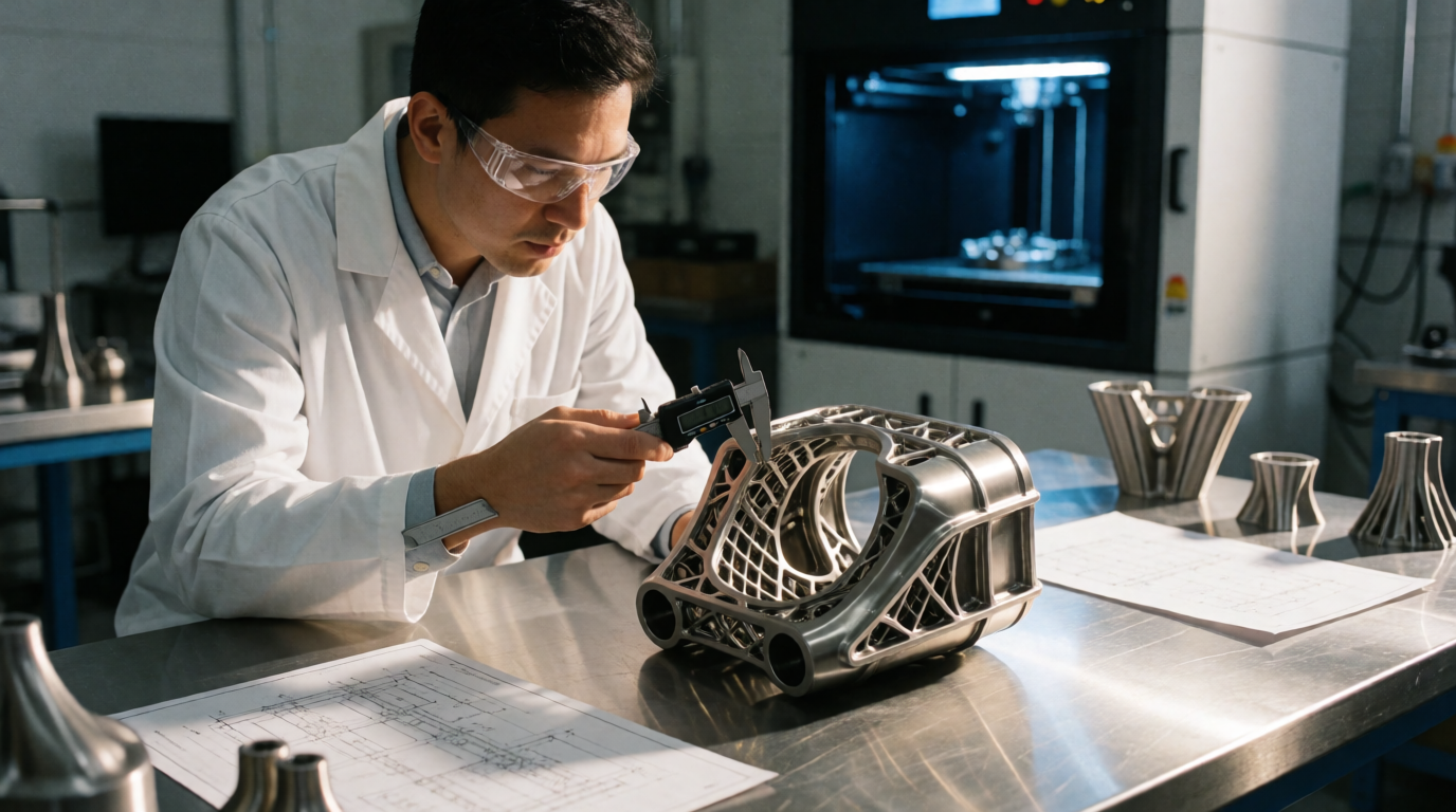 Engenheiro analisando peça técnica impressa em 3D