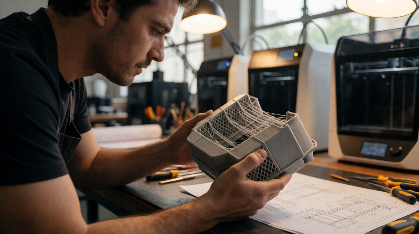 Fornecedor analisando peça 3D em São Paulo