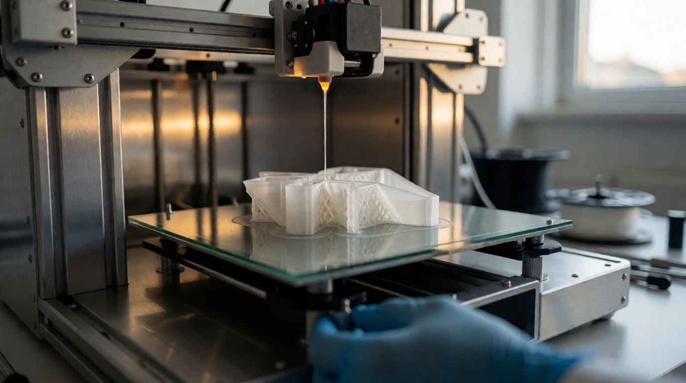 Impressora 3D produzindo peça técnica de engenharia reversa