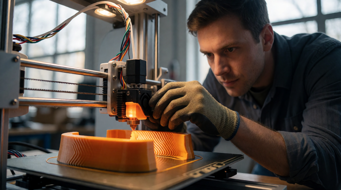 Técnico operando impressora 3D industrial em Belo Horizonte