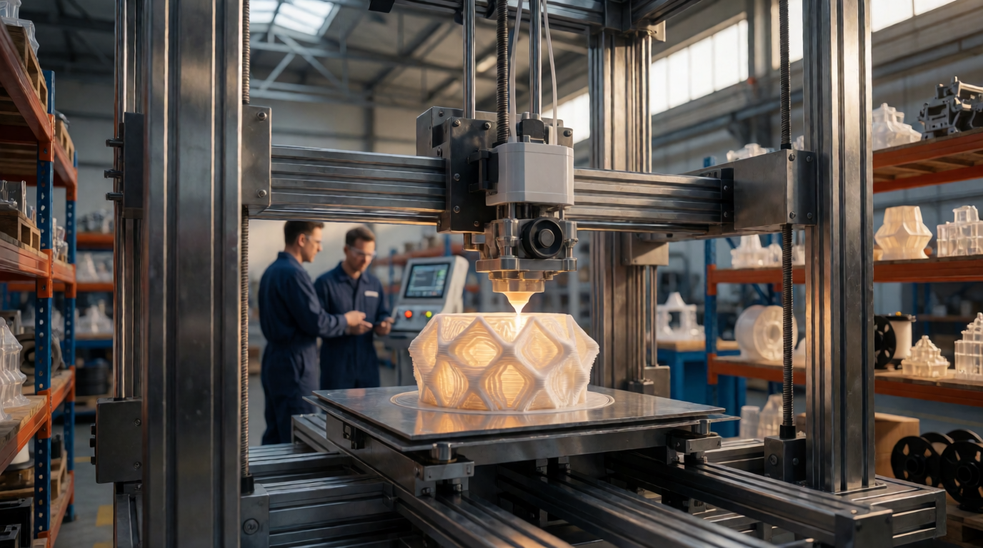 Impressora 3D industrial em ambiente fabril em Franca