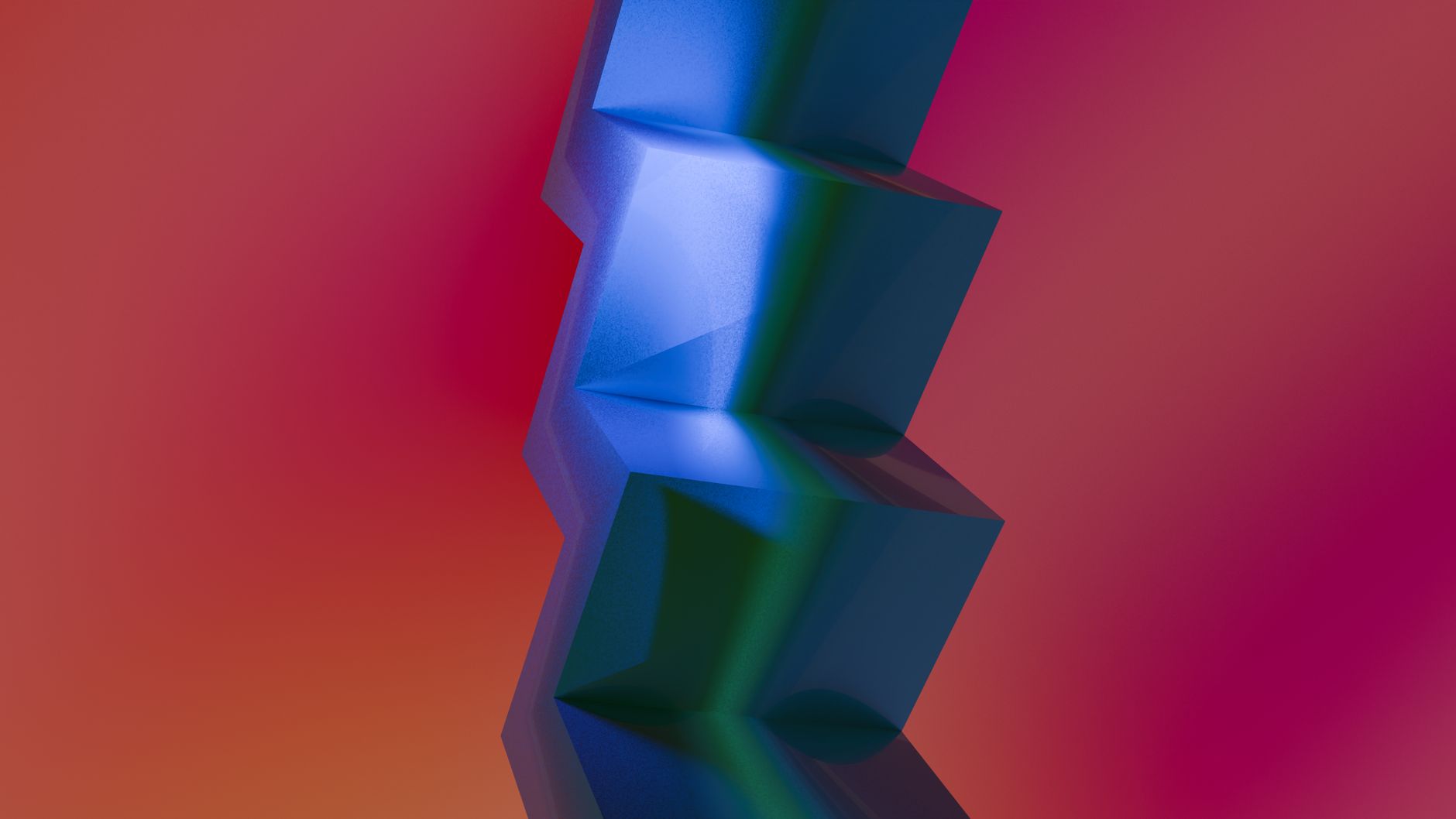 Colorful abstract 3D art featuring blue geometric cubes on a gradient background.