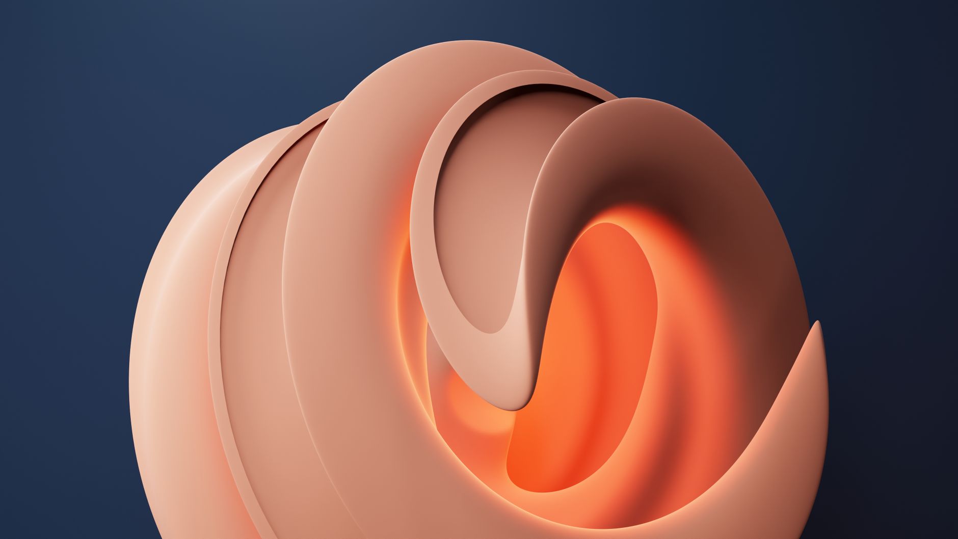 3D rendered abstract sculpture with warm glow against dark background, modern design.
