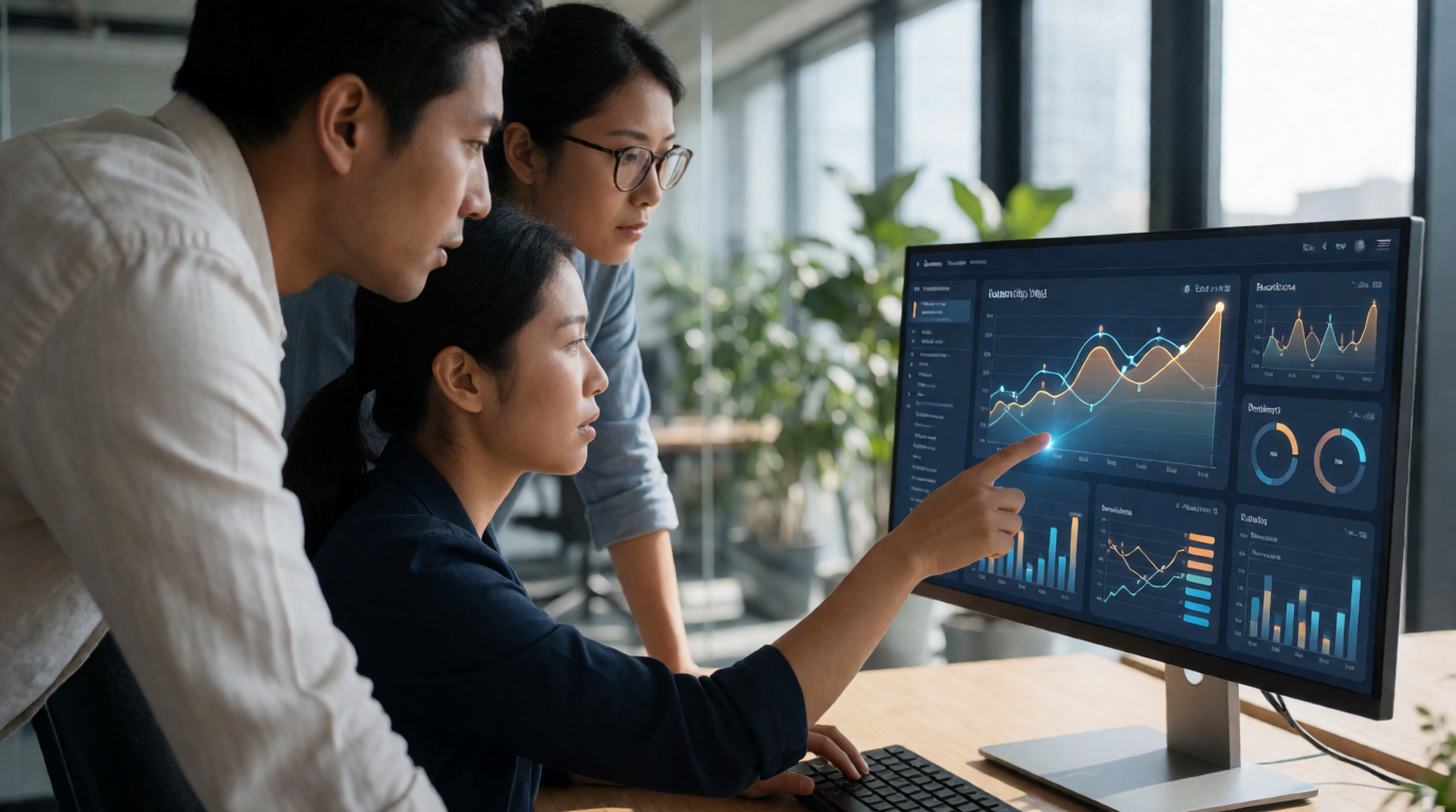 Equipe de TI analisando dashboard de automação