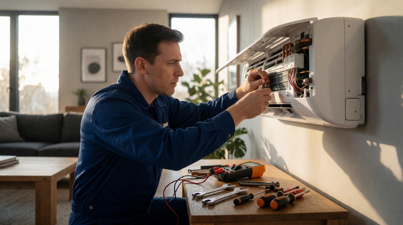 Técnico realizando manutenção em ar-condicionado em Porto Velho