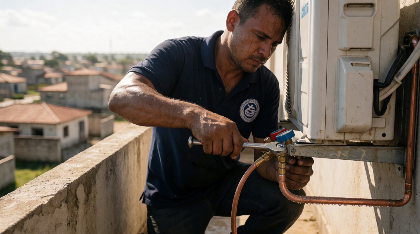 Técnico instalando ar condicionado em Sinop MT