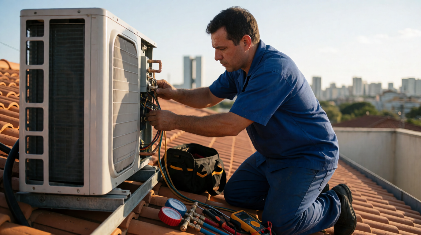 Técnico realizando manutenção em ar-condicionado em Brasília