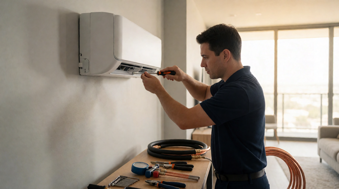 Instalação profissional de ar condicionado em apartamento