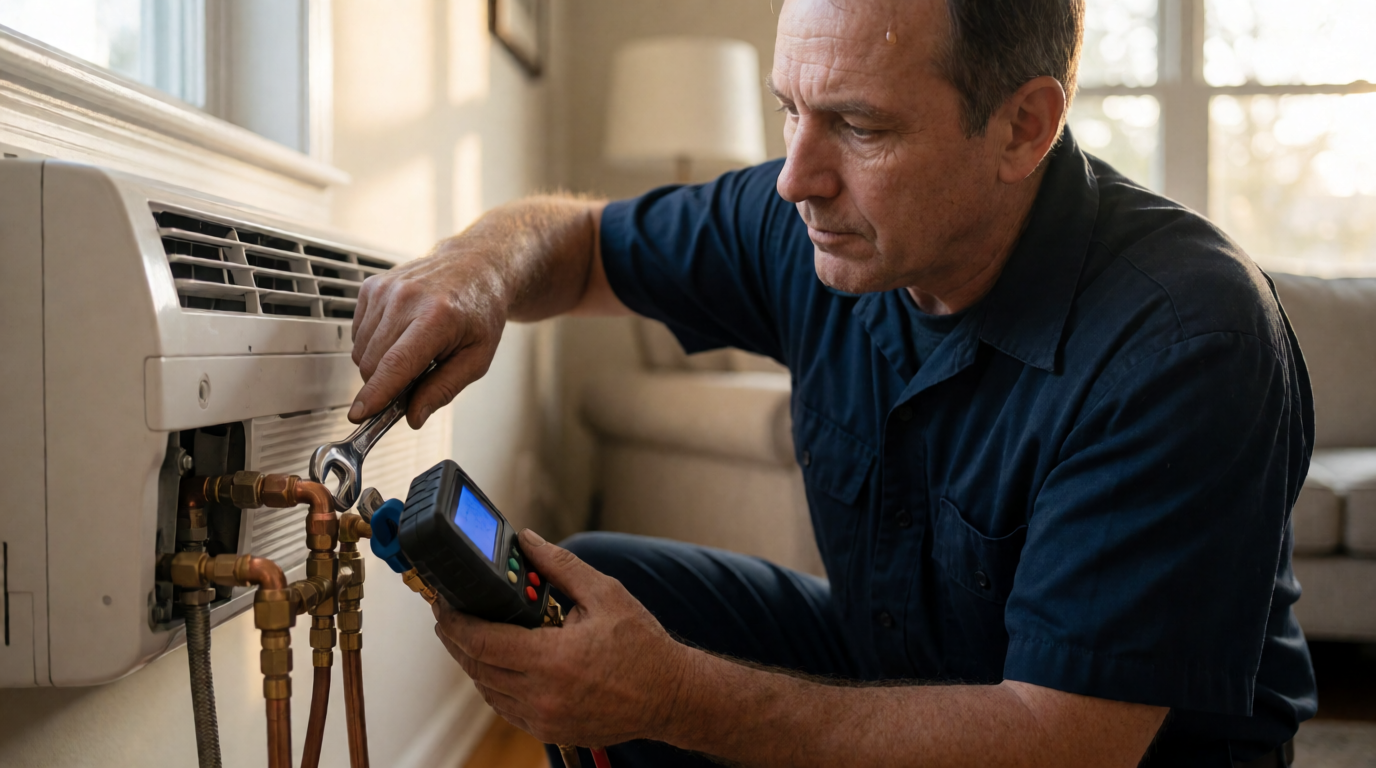 Técnico realizando reparo em ar condicionado em Sinop MT