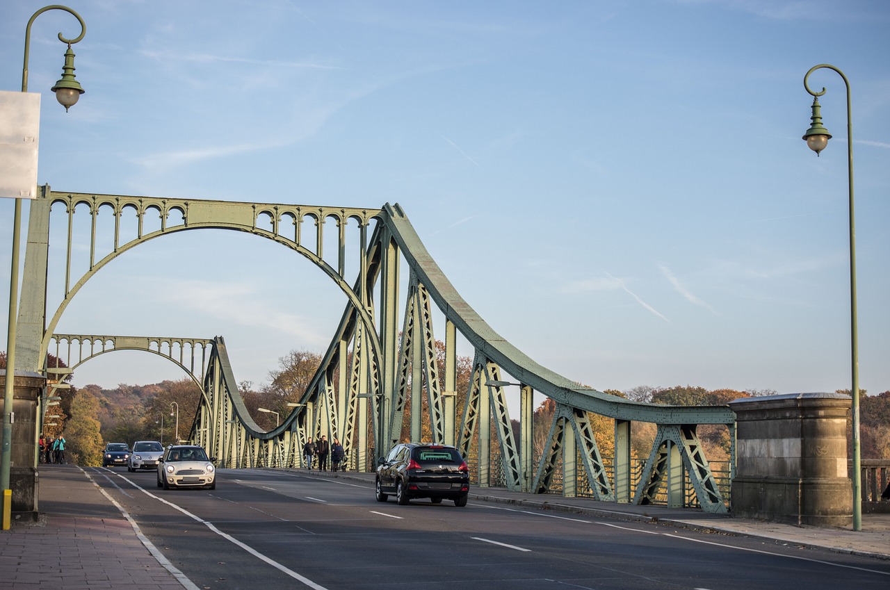 bridge, glienicke, berlin, potsdam, agent exchange, agent bridge, havel, metal construction, tourism, landmark, connection, architecture