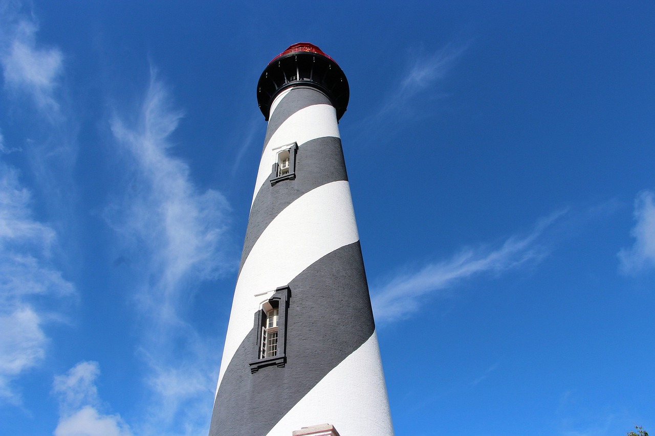 lighthouse, saint augustine, sky, blue, nature, florida, blue sky, landmark, architecture, clouds, stripes