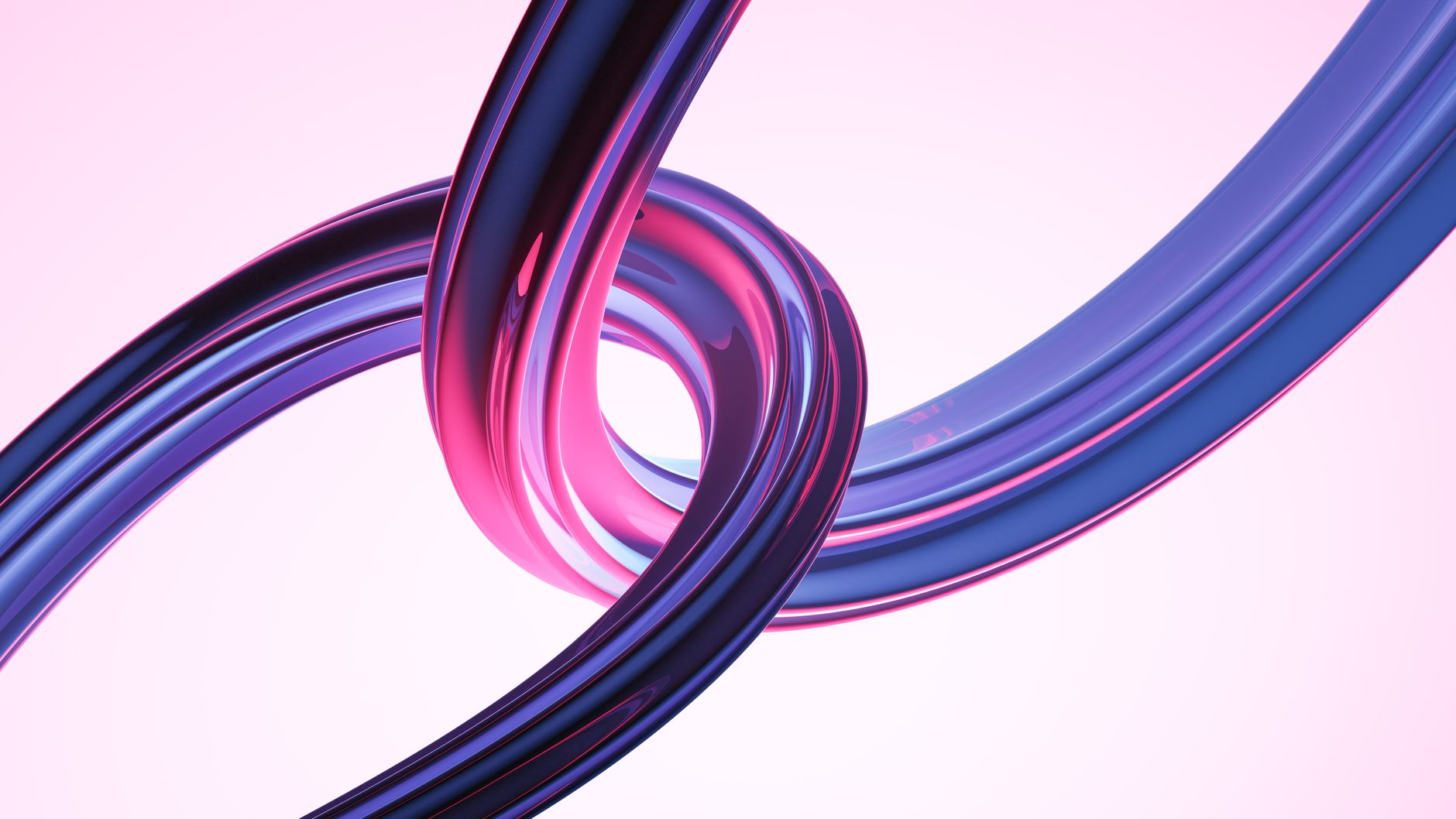 Dynamic abstract design featuring intertwined pink and purple shapes.