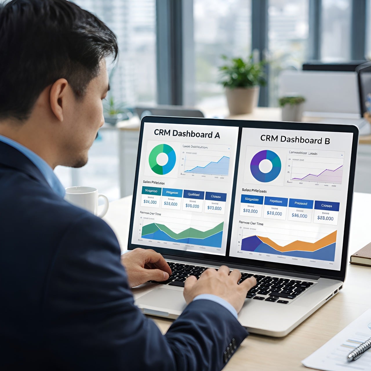 crm, analytics dashboard, business analytics, office environment, digital tools, decision making, user interface, productivity, business software, workflow management, modern office, corporate workspace, software comparison, saas, business user, remote work, startup, digital transformation, laptop screen, technology