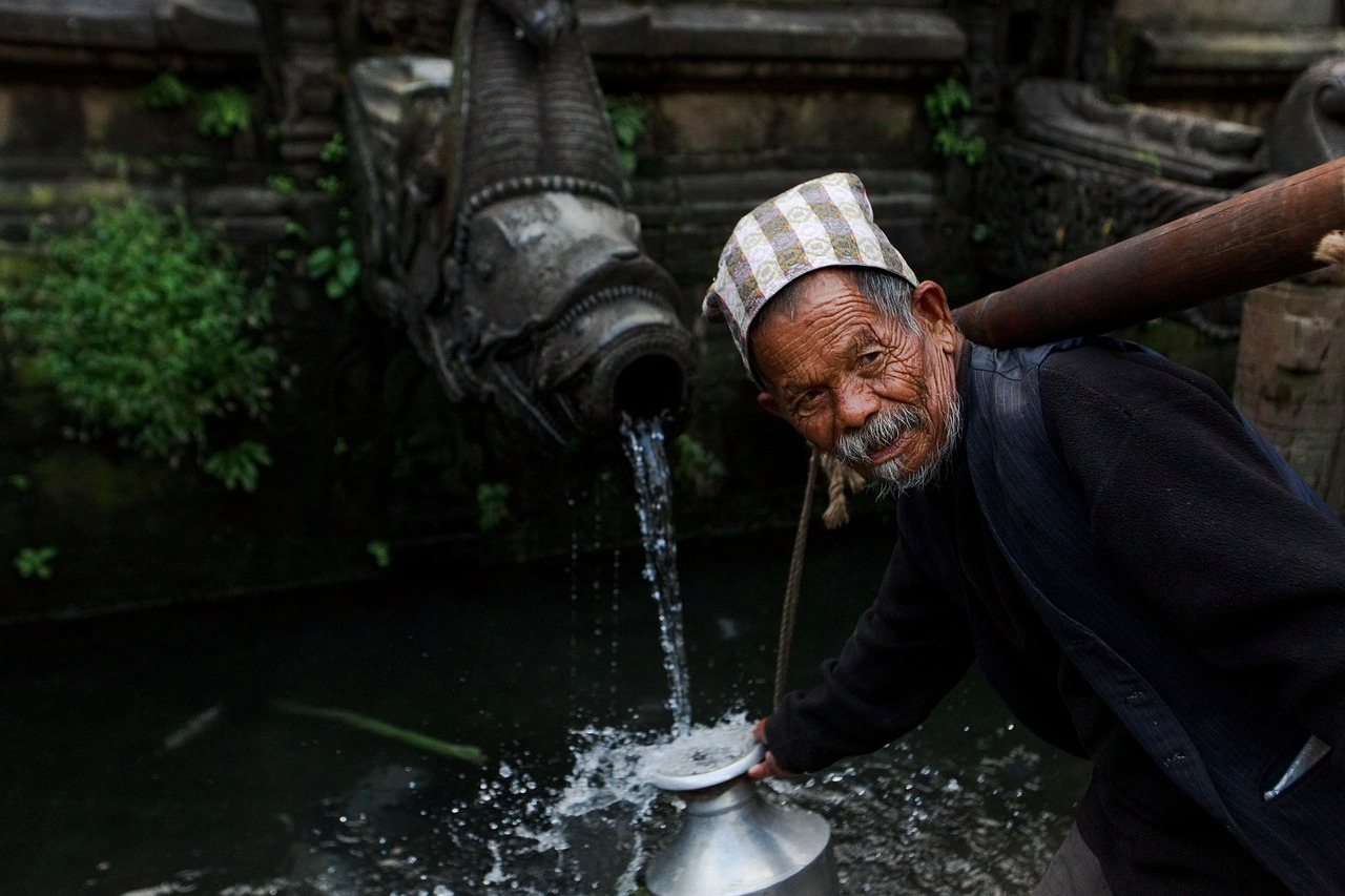 people, portrait, man, nature, kathmandu, nepal, water, architecture, face, old man, person