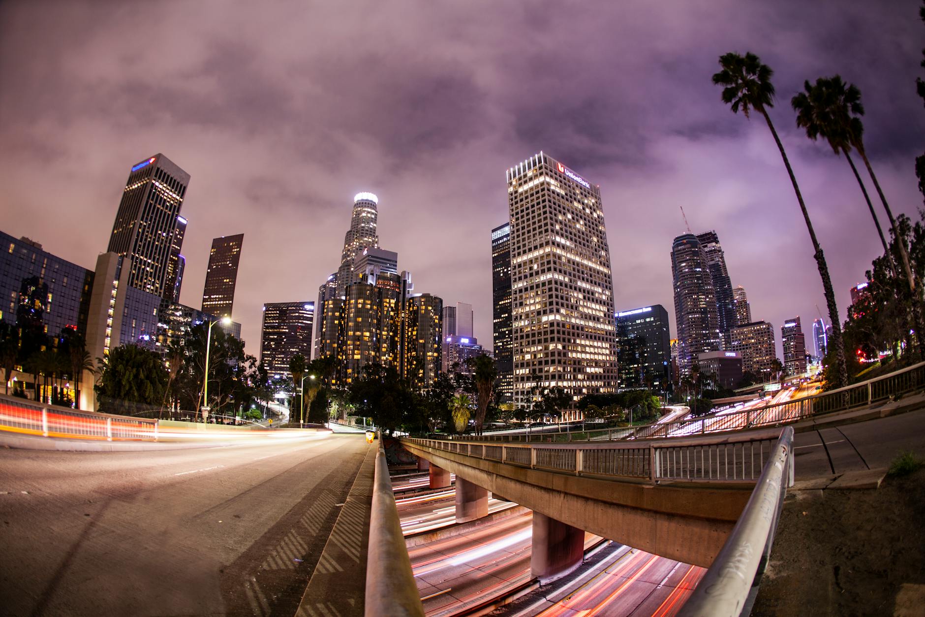 Los Angeles skyline with business professionals in meeting