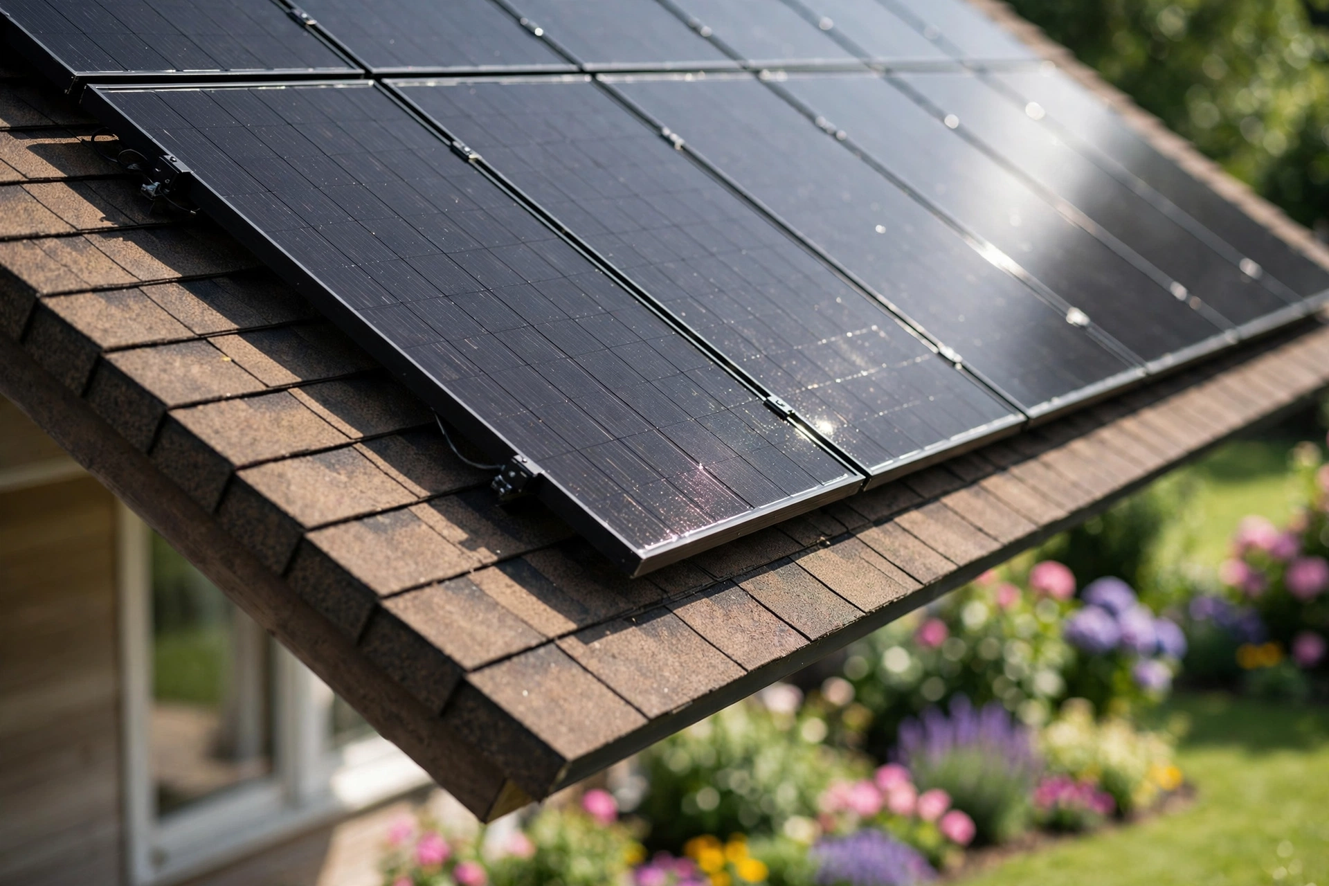 High quality residential solar panel installation on a modern house roof