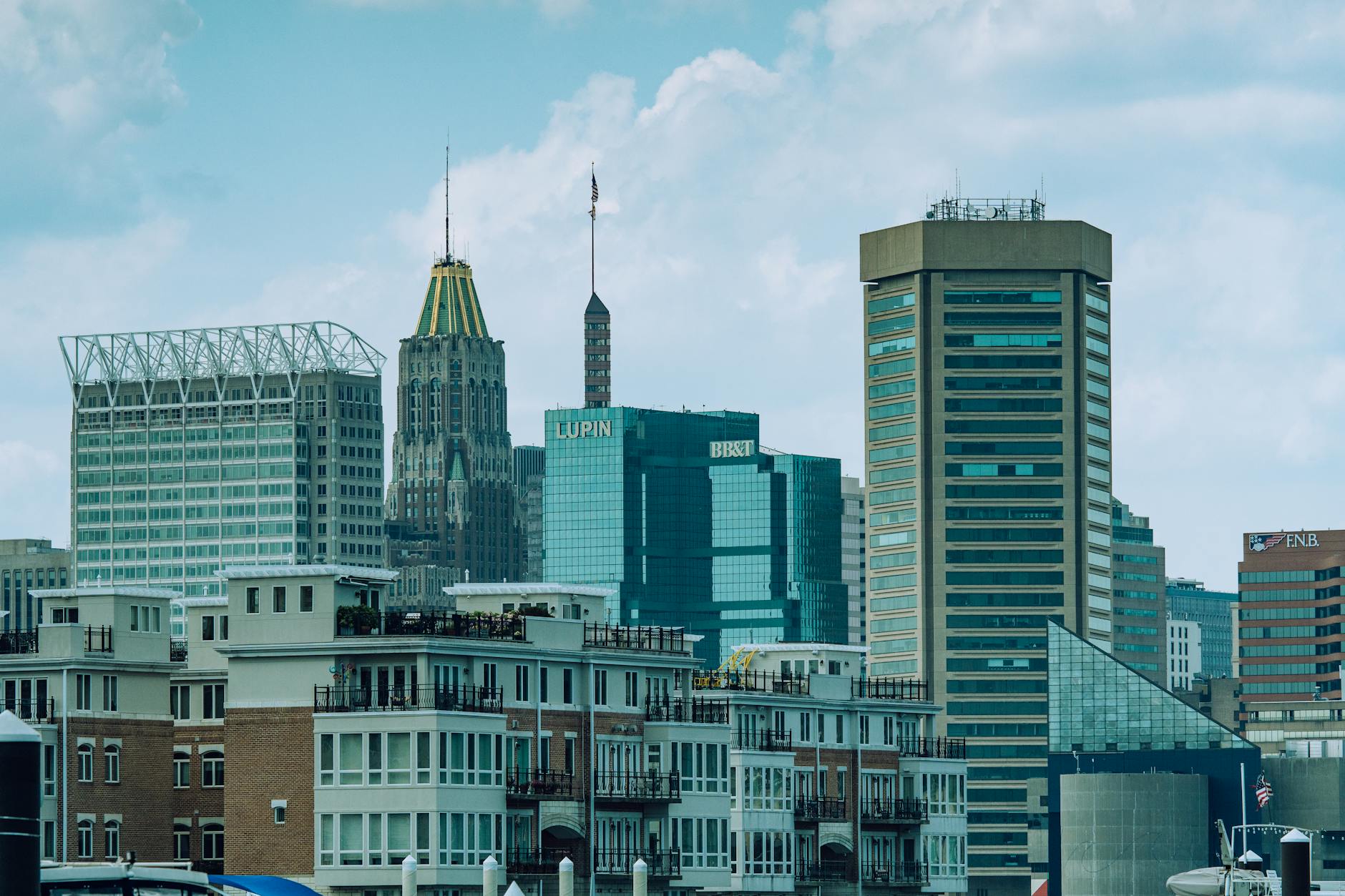 Baltimore skyline with revenue operations AI dashboard