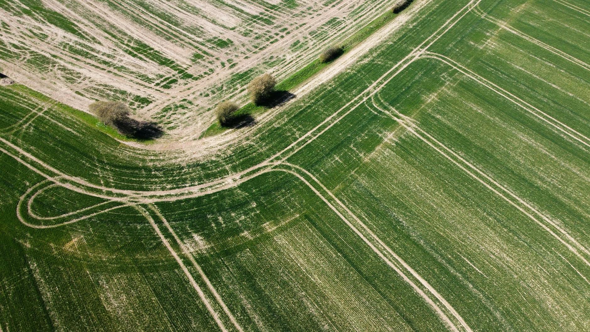 Aerial view of Fresno CA agricultural fields