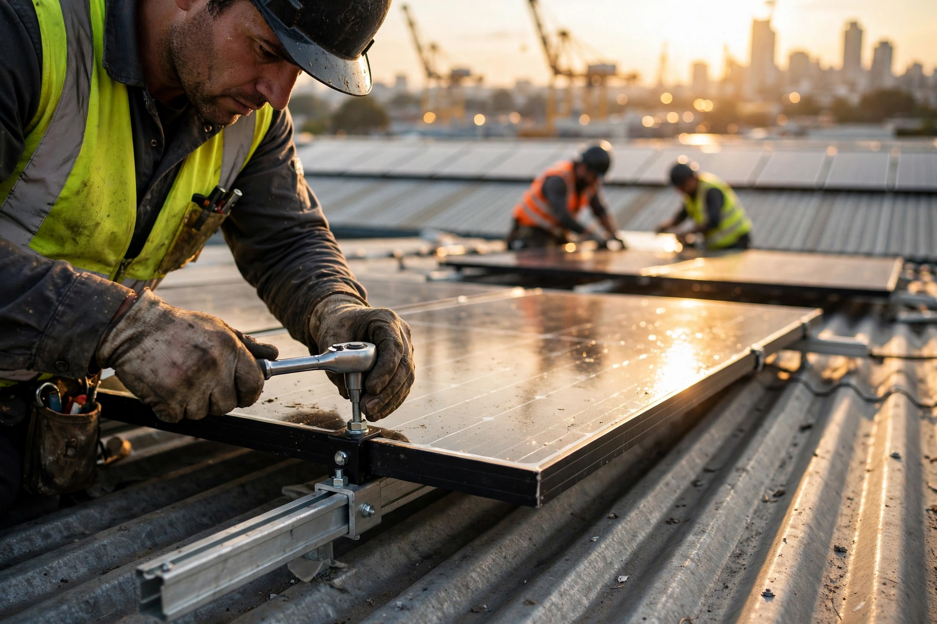 Large scale commercial solar installation on a factory roof