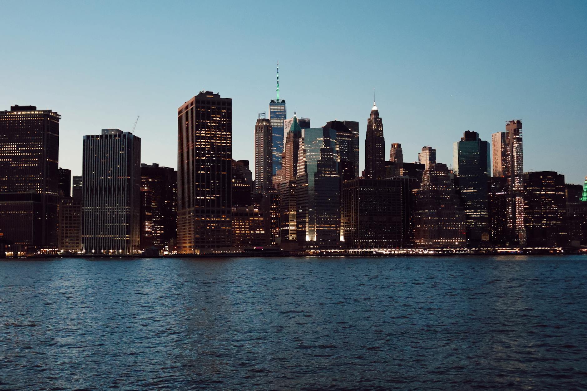 New York City skyline with AI data dashboard overlay
