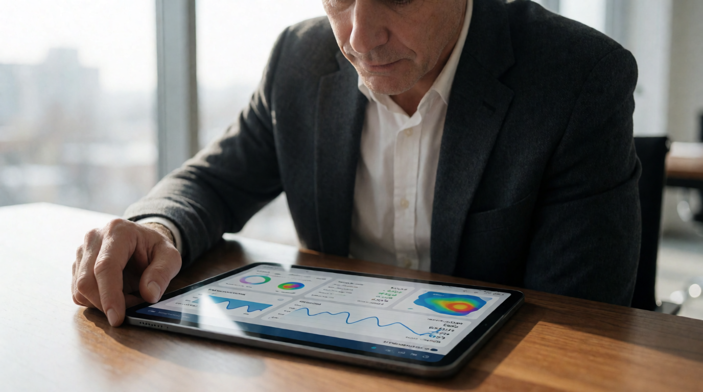 Empresário revisando insights de leads gerados por IA