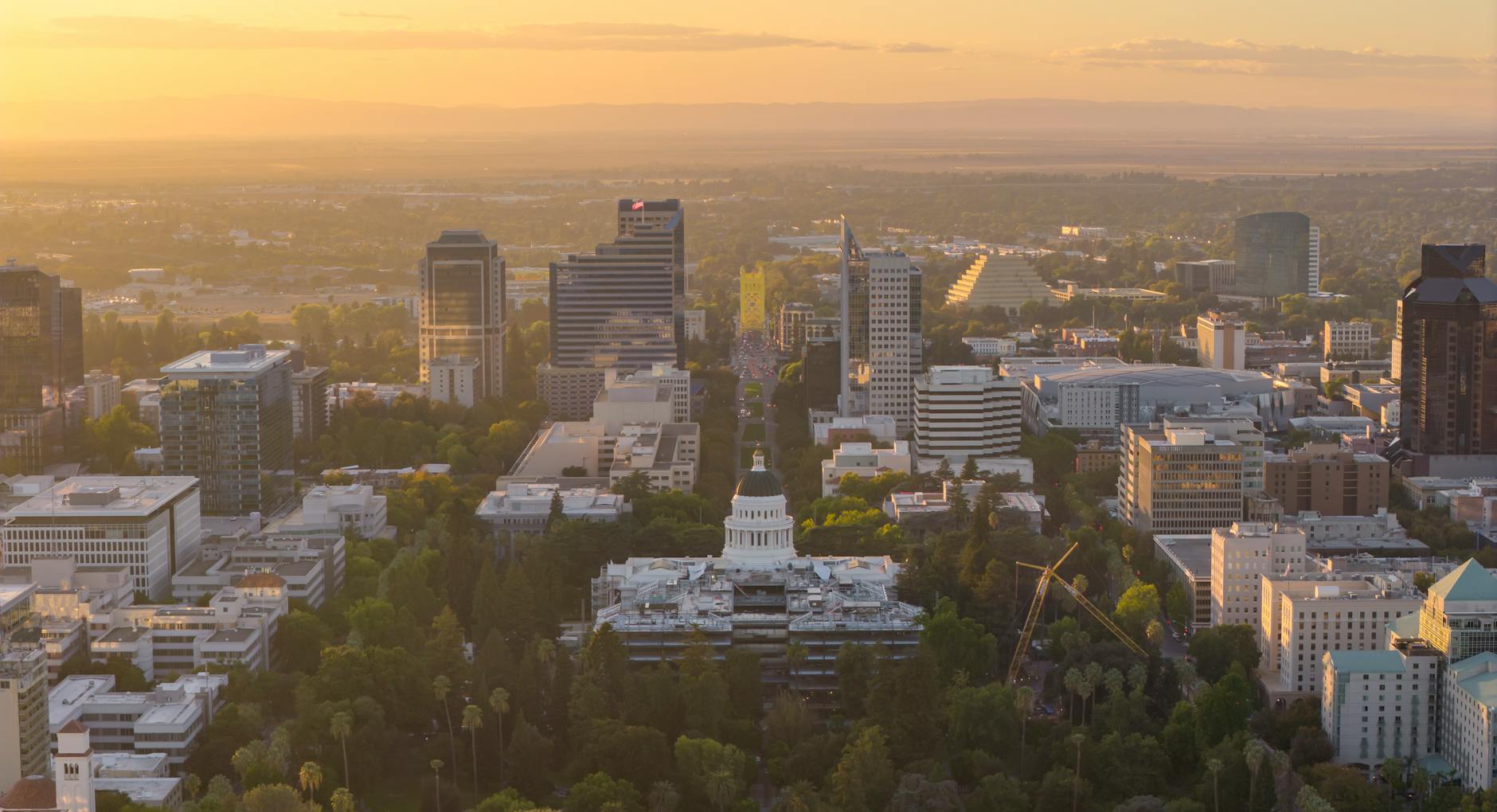 Modern office with Sacramento skyline view