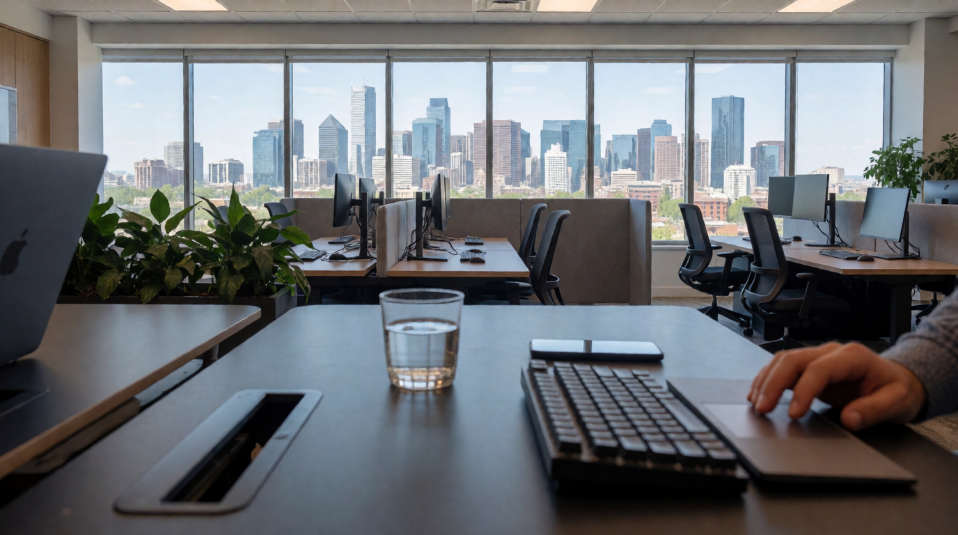Skyline de Denver com edifícios comerciais e startups de tecnologia