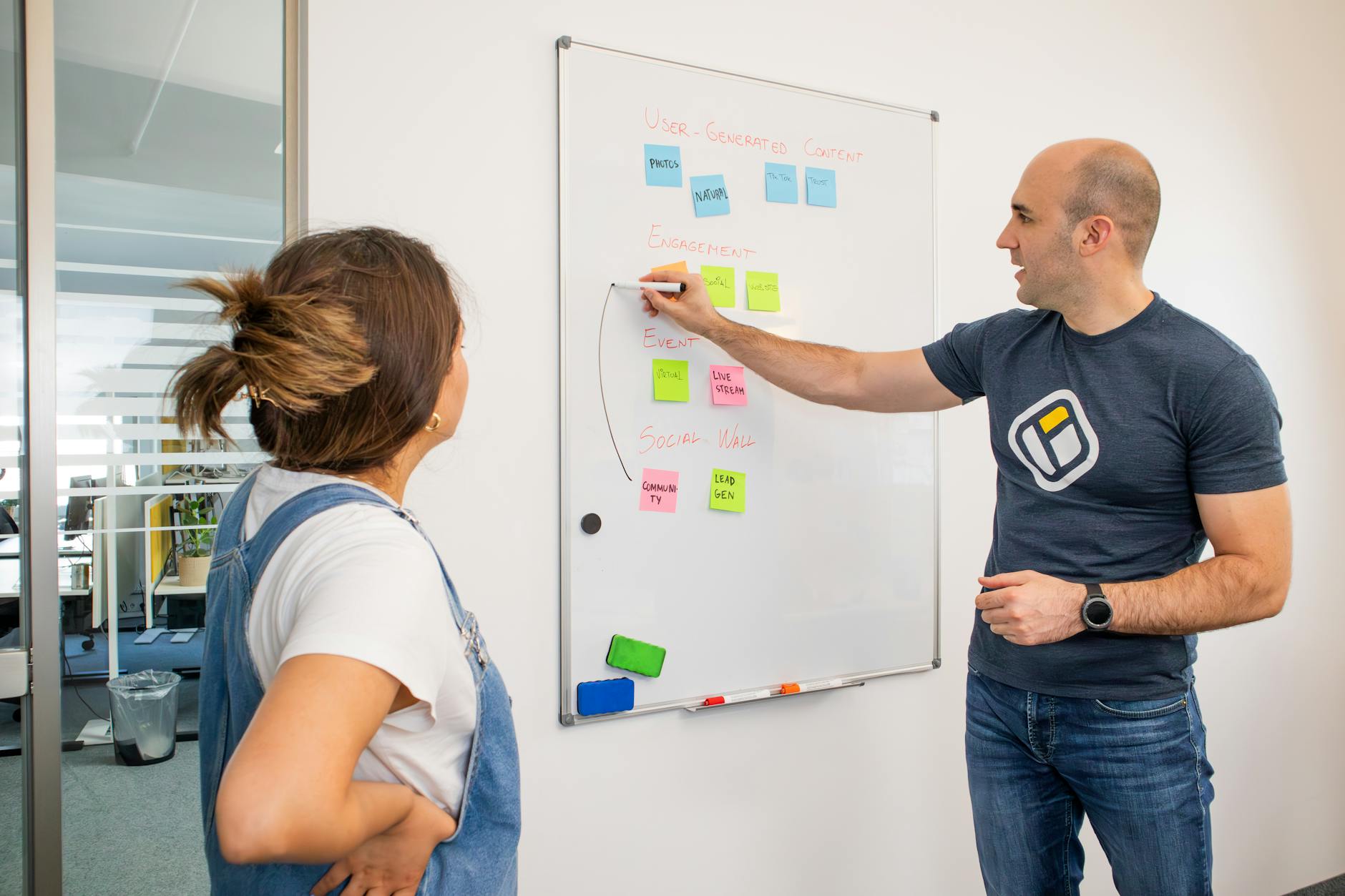 SEO team collaborating on content strategy whiteboard