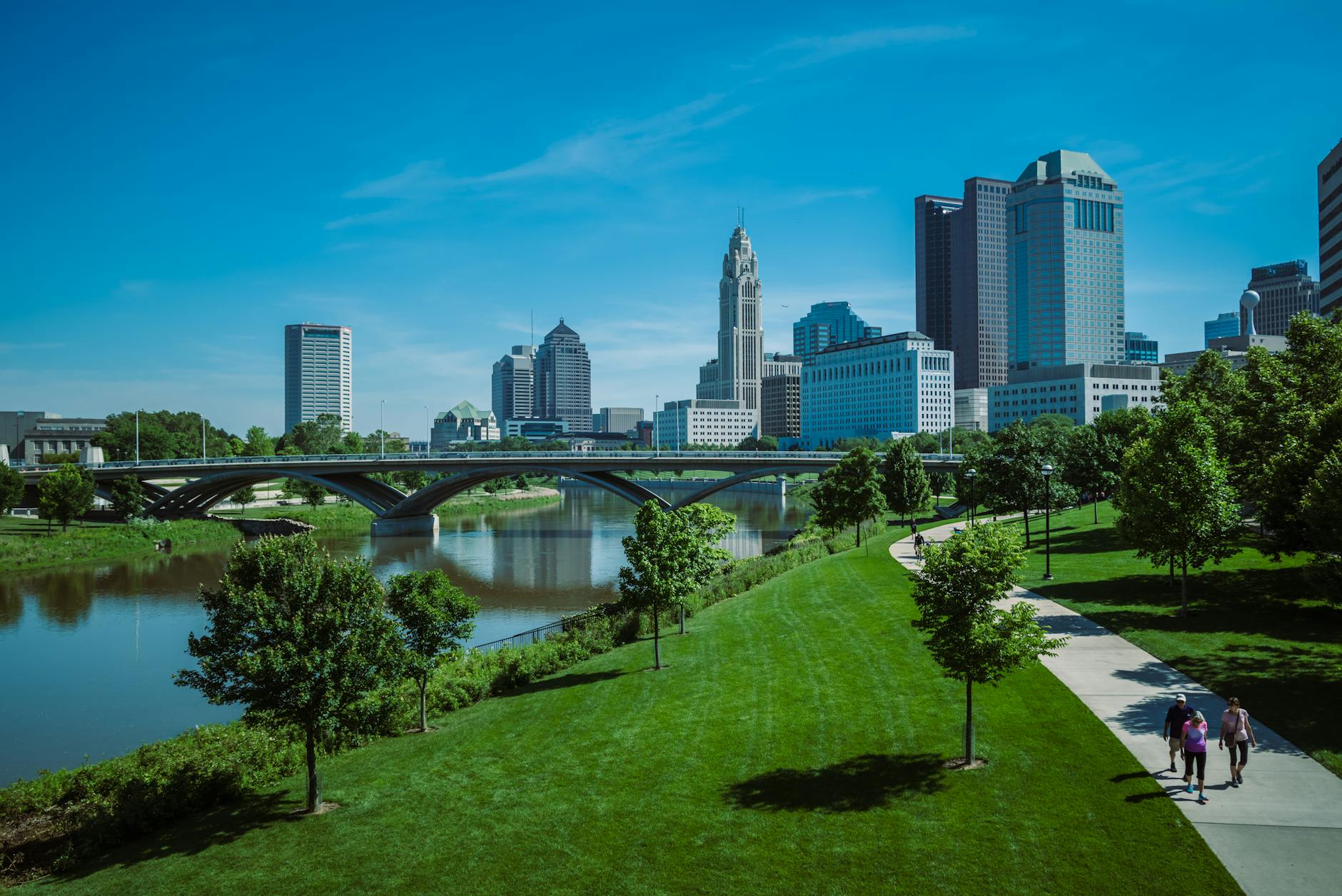 AI dashboard analyzing sales data with Columbus skyline