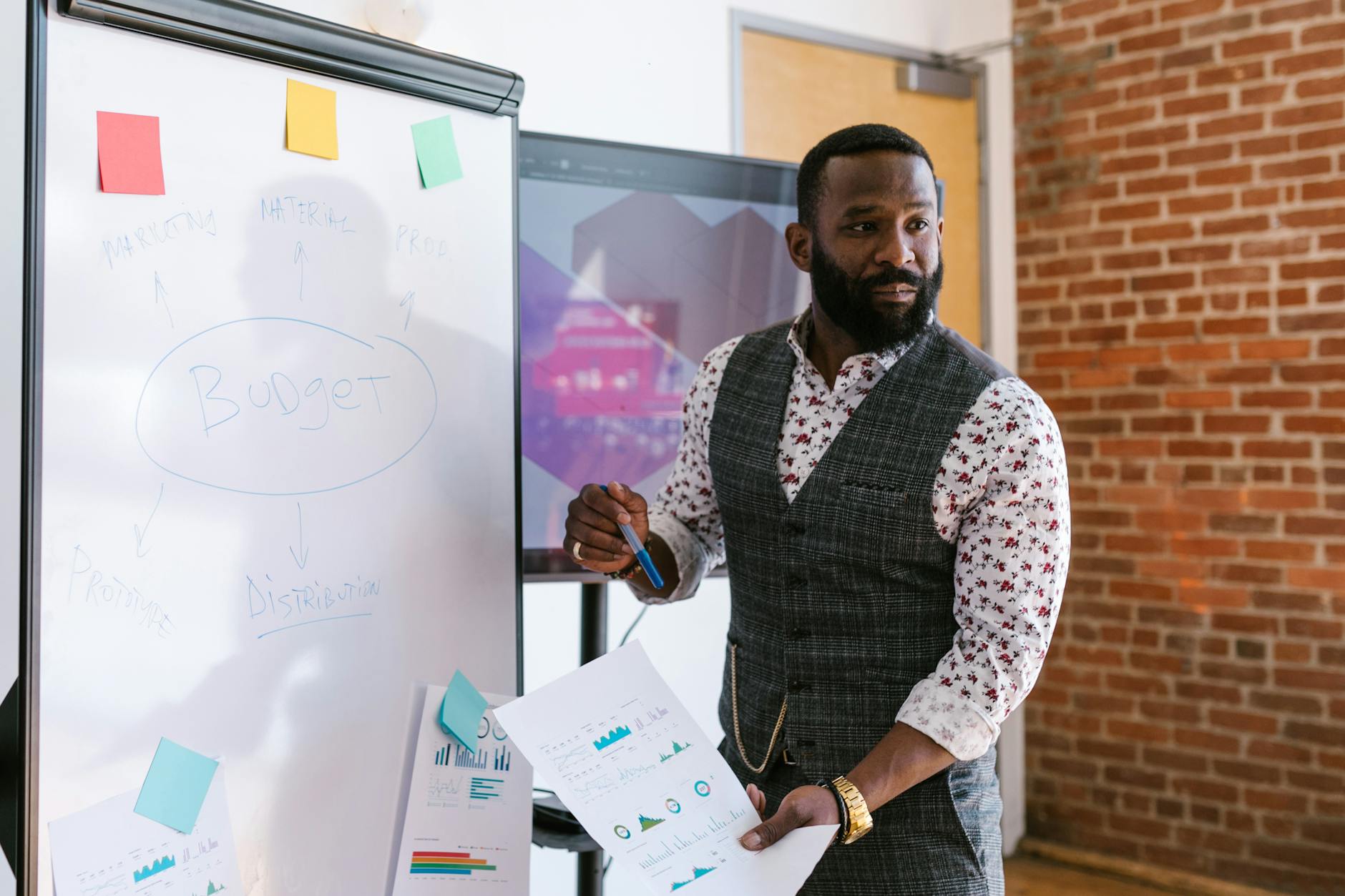 Sales dashboard with predictive graphs in modern office