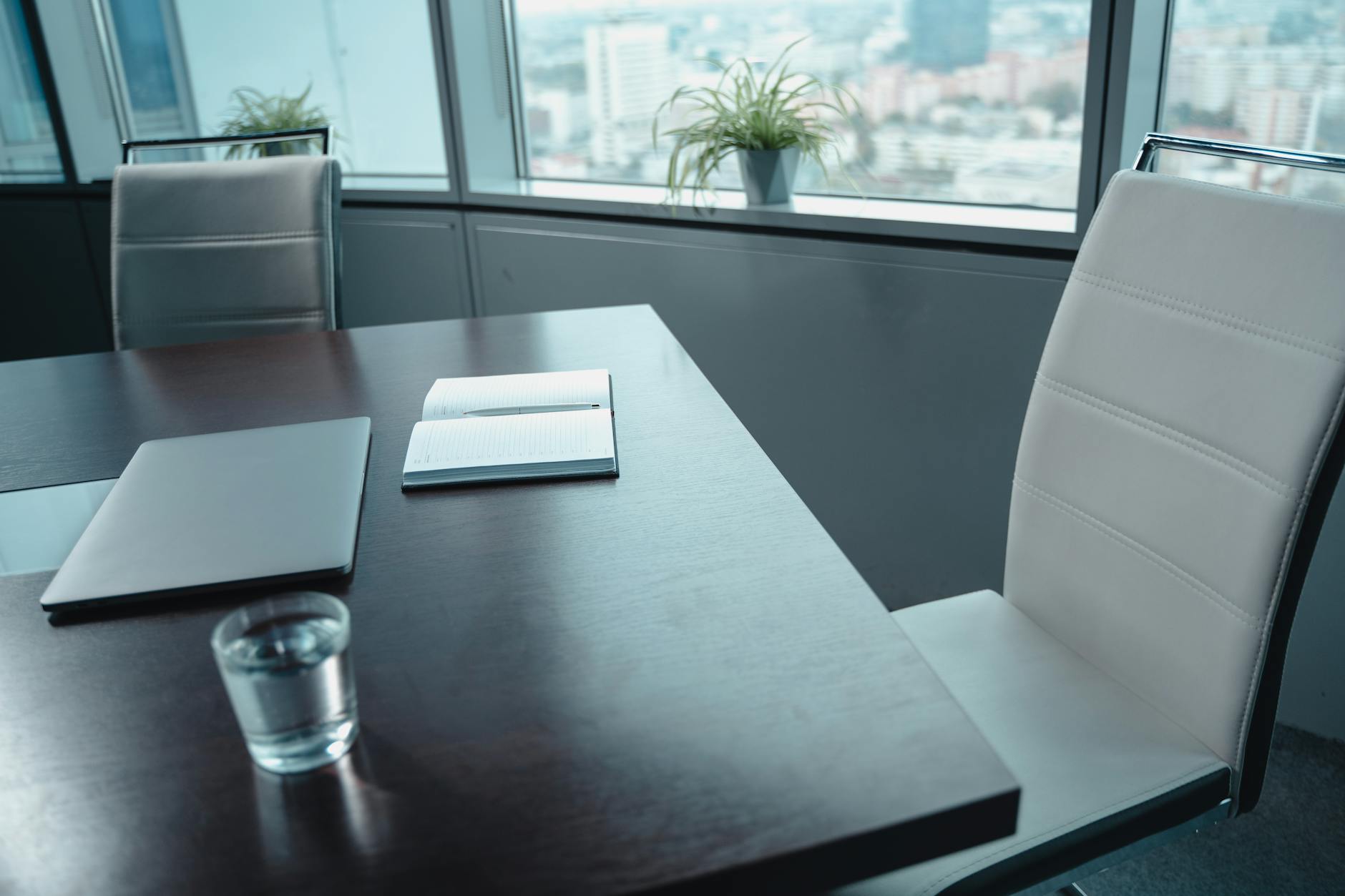 Tampa skyline with business professionals in meeting