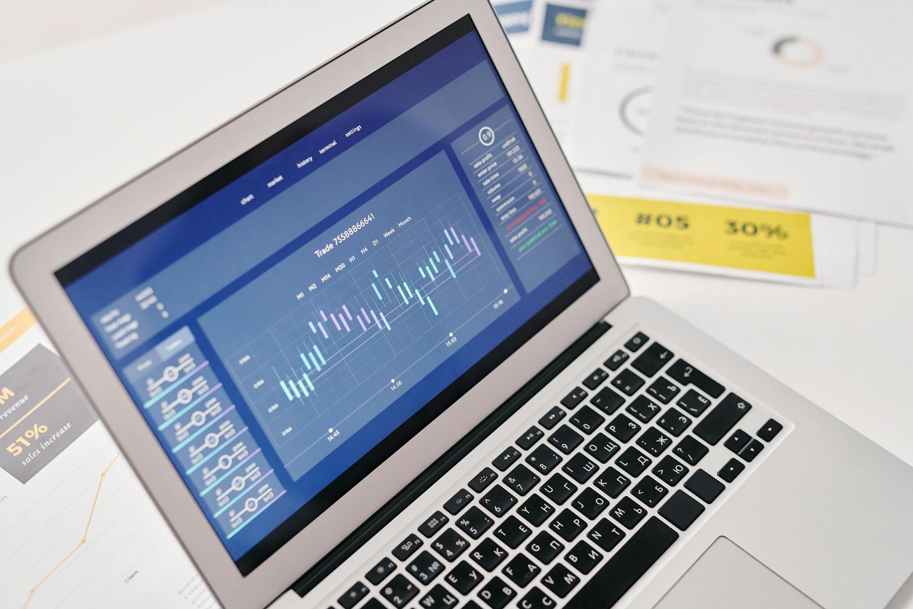 Sales team analyzing data dashboard in modern office