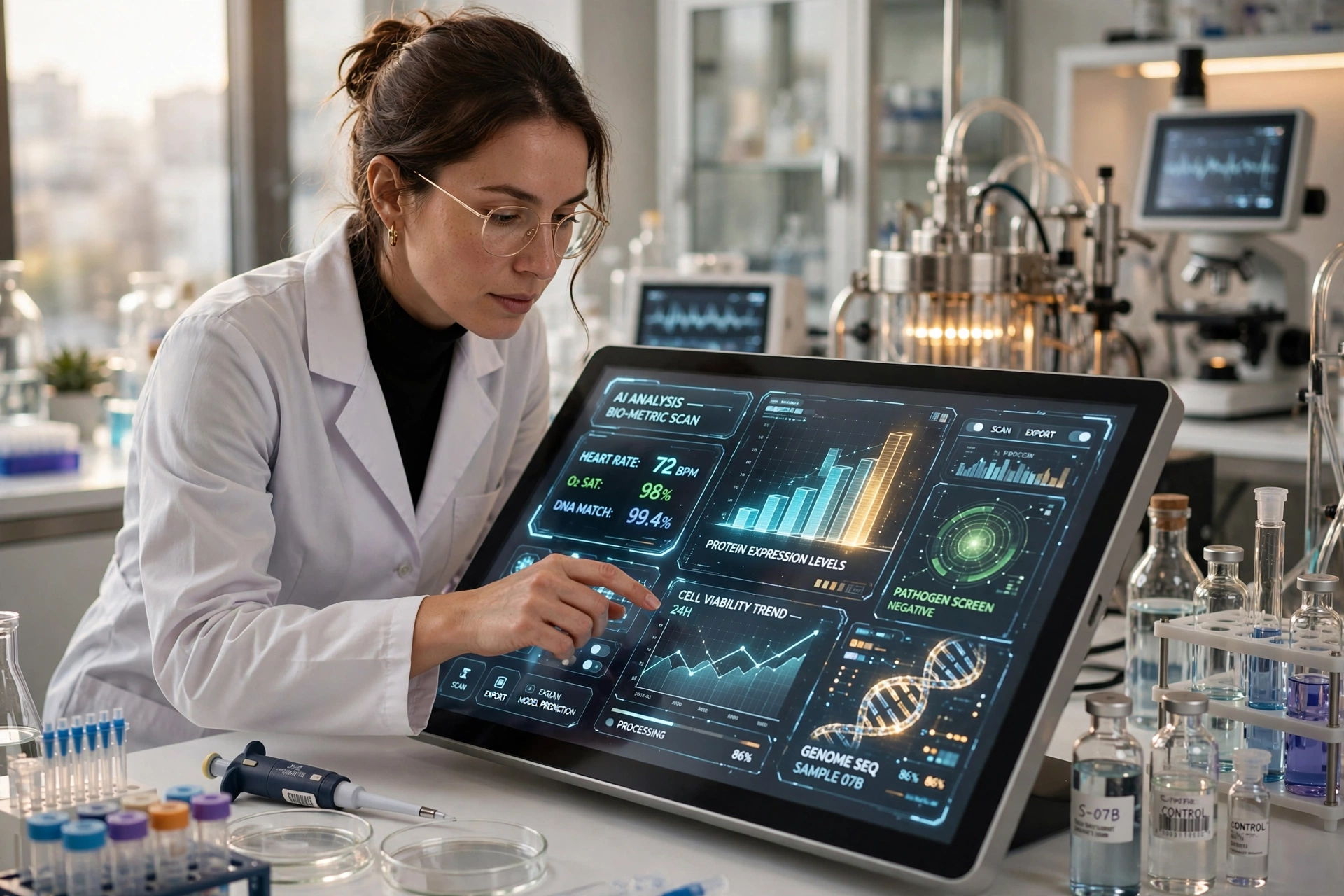 High tech medical interface showing AI data analysis for medtech growth