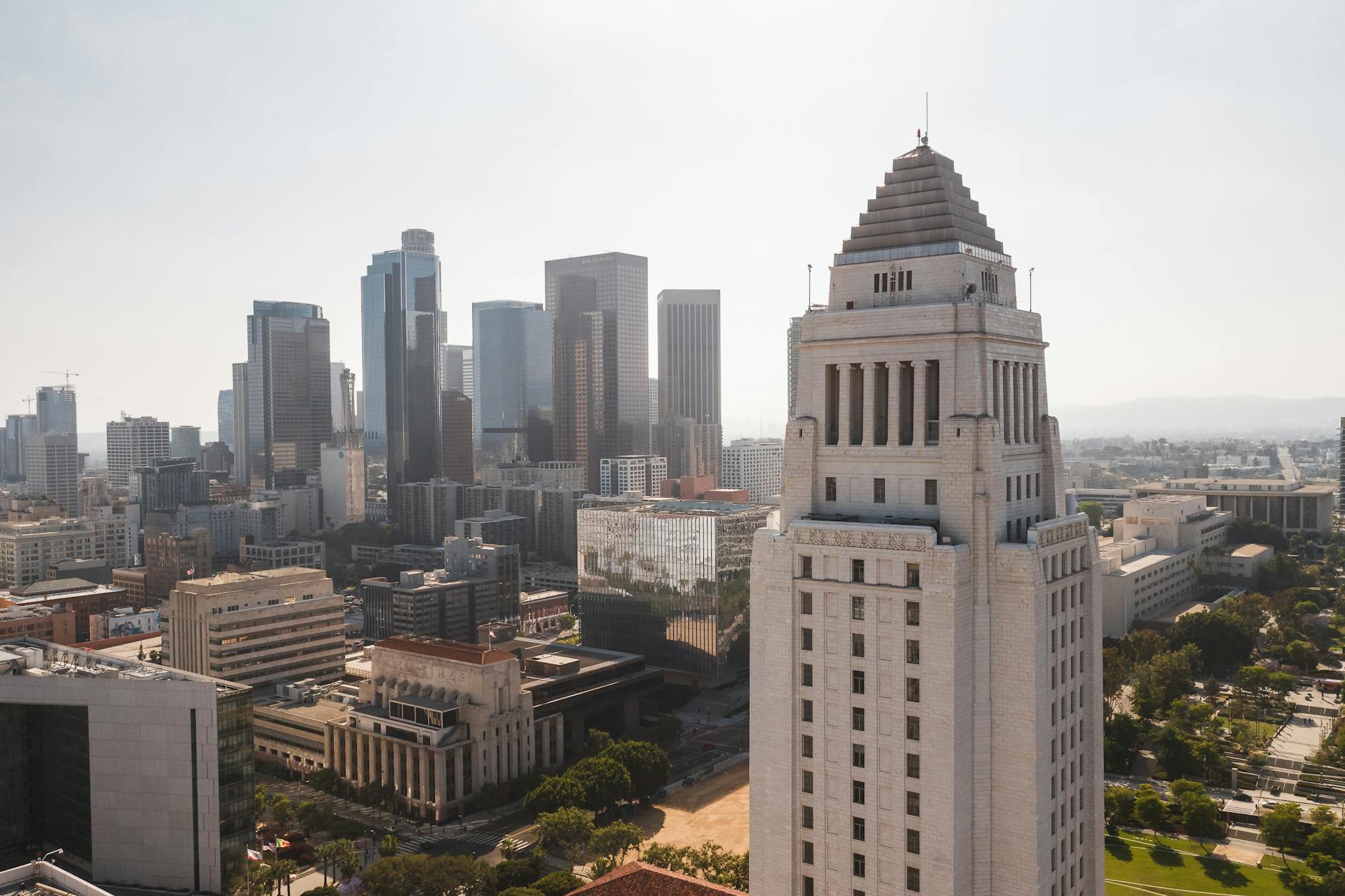 Los Angeles skyline with digital AI data overlays representing revenue operations