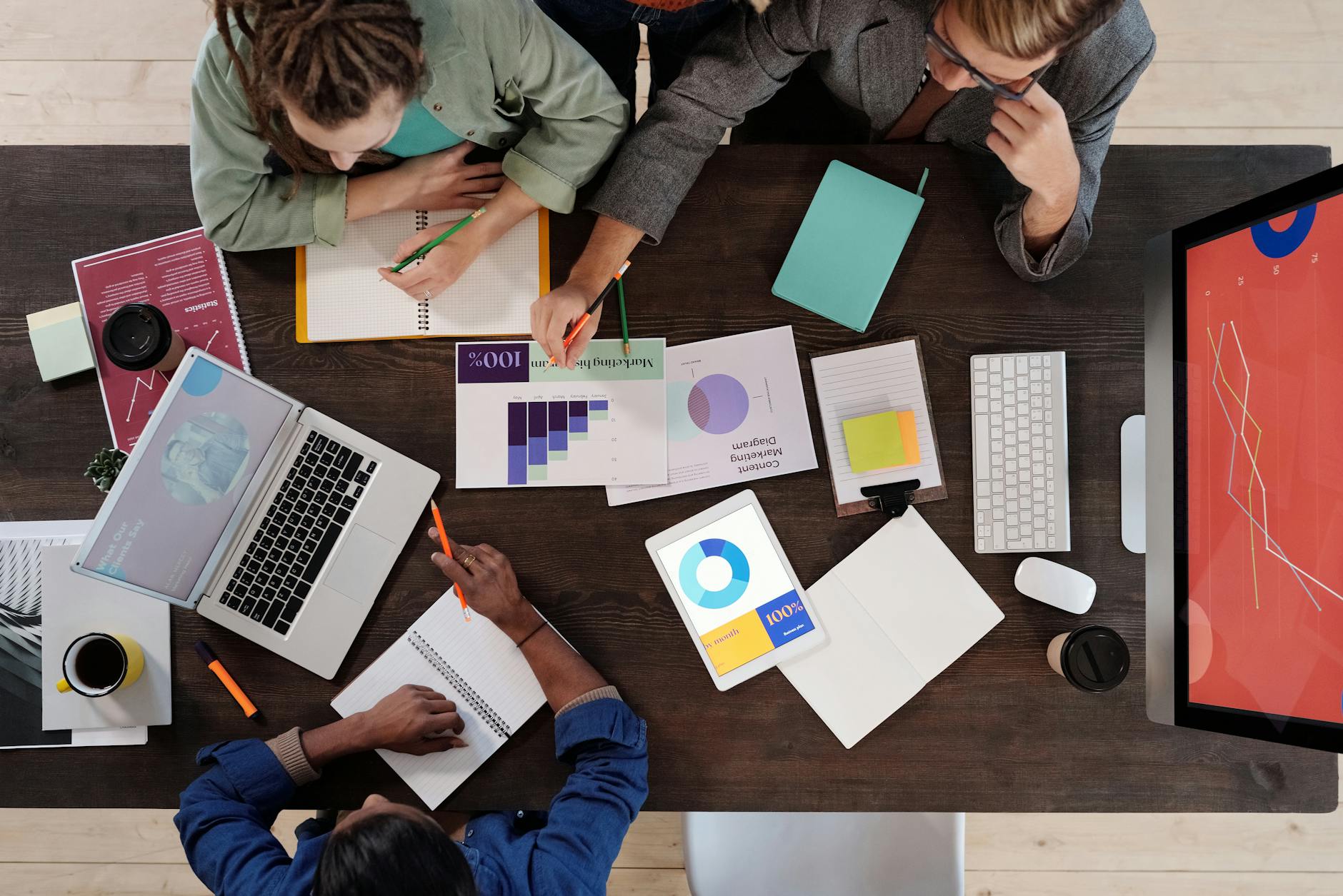 Sales team analyzing data dashboard
