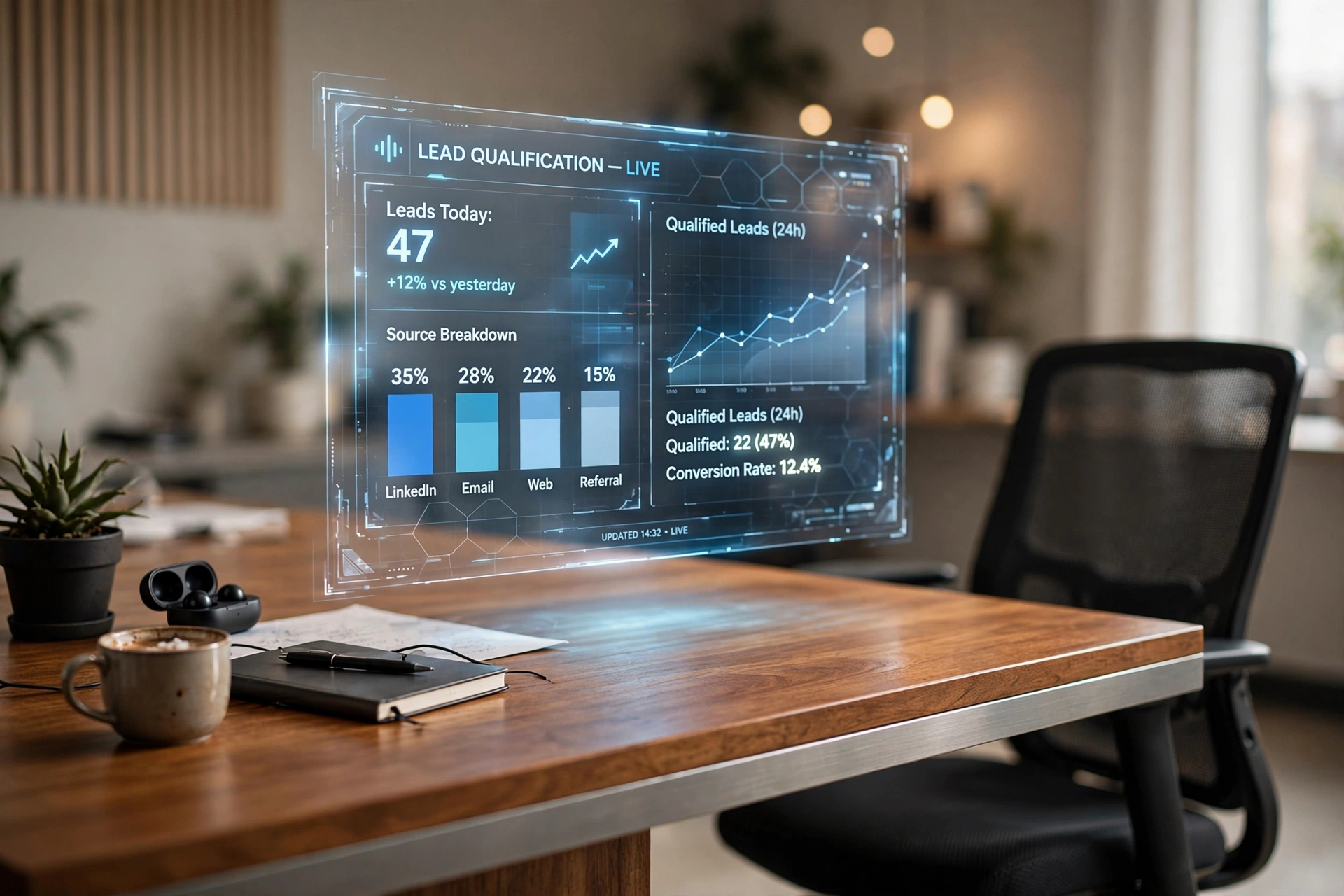AI customer acquisition interface showing real-time lead qualification metrics