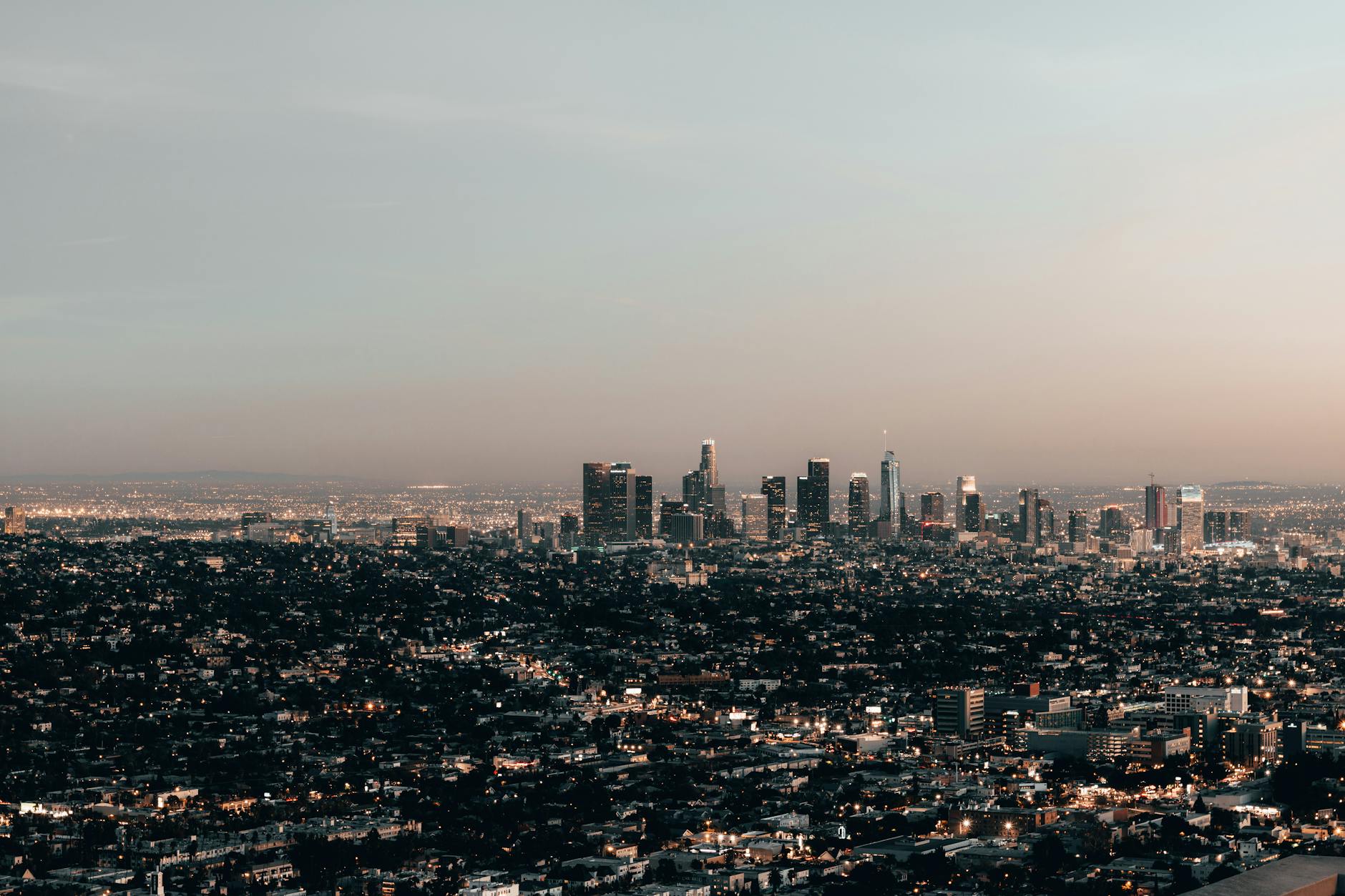 Los Angeles skyline with business professionals in meeting