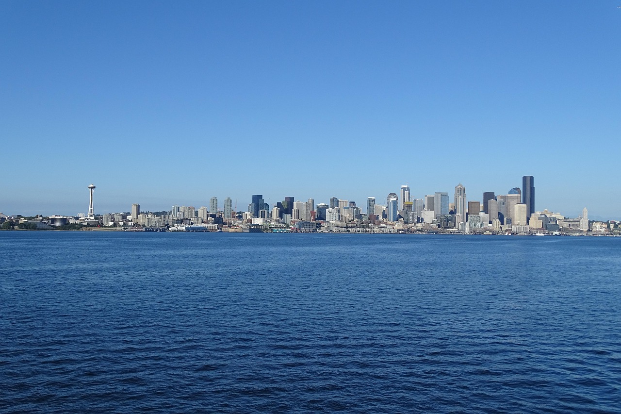 Seattle skyline with modern tech office building