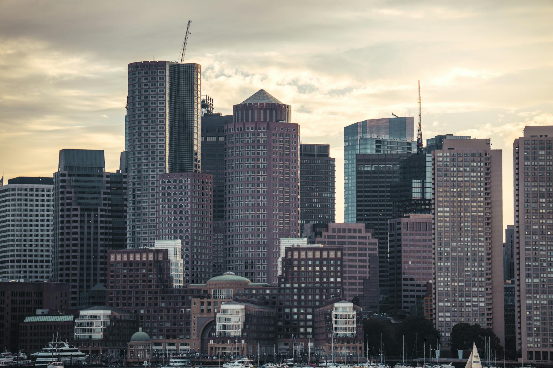 Boston skyline with professionals in business meeting