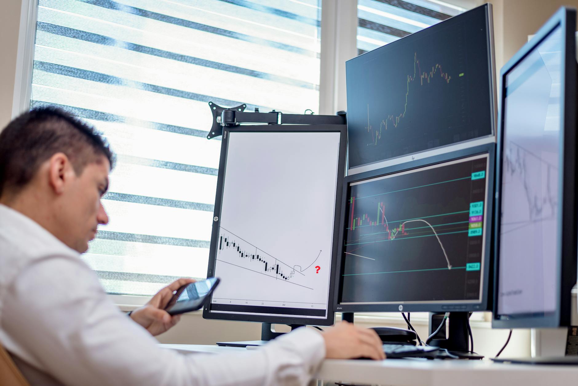 Chicago traders reviewing sales forecast data charts