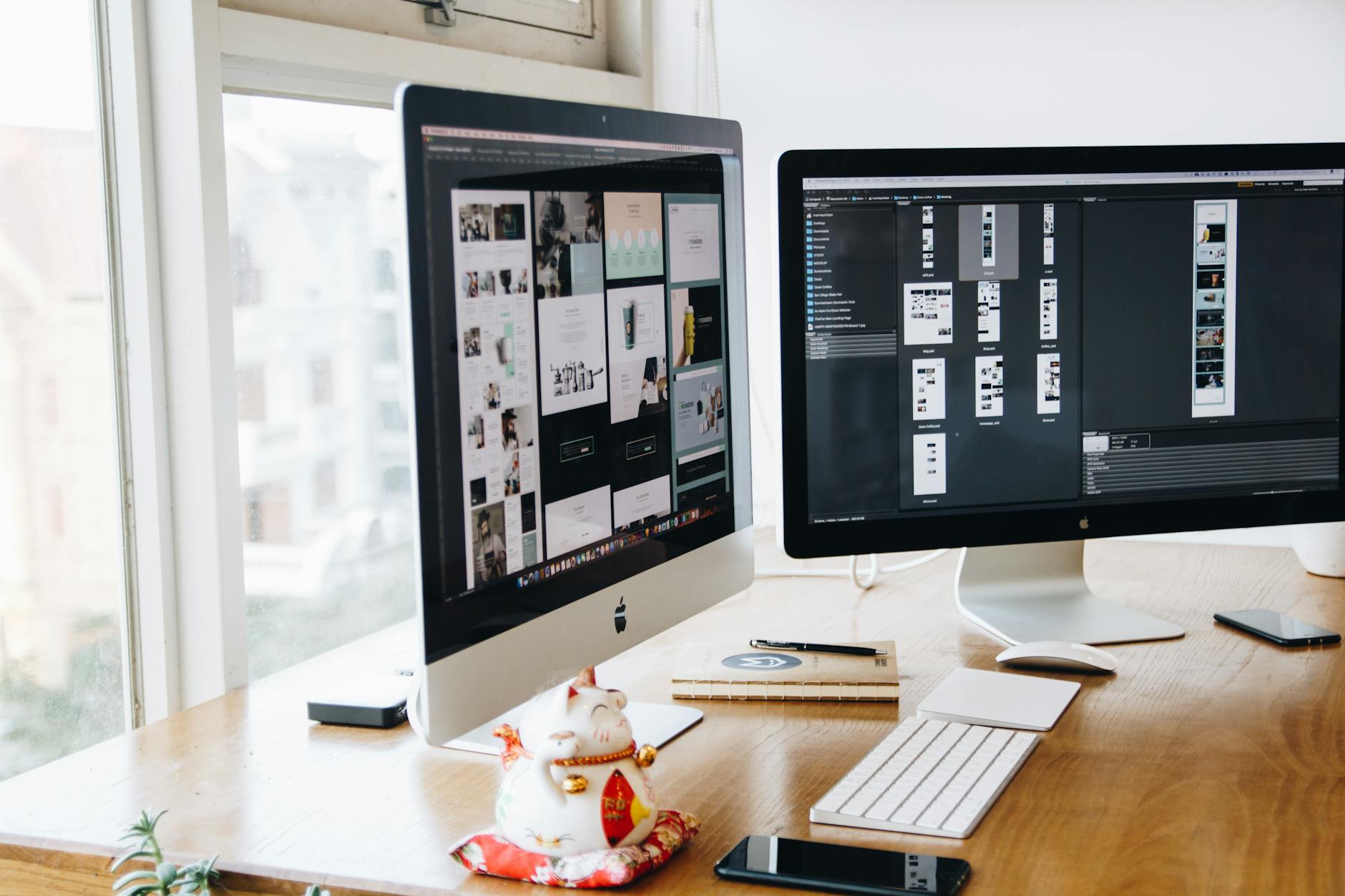 Modern office desk with AI dashboard screens in Arlington