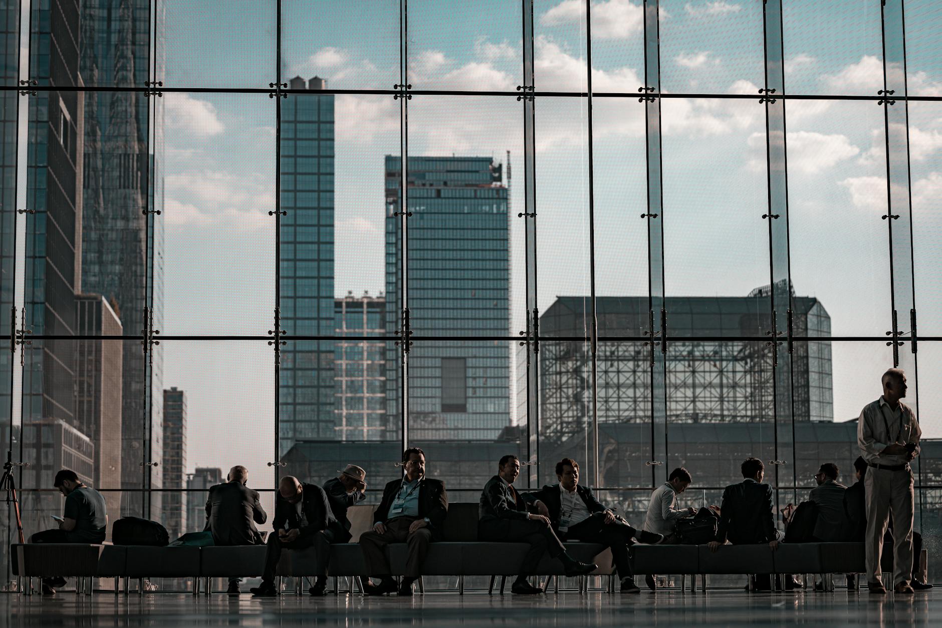 Houston skyline with business professionals meeting