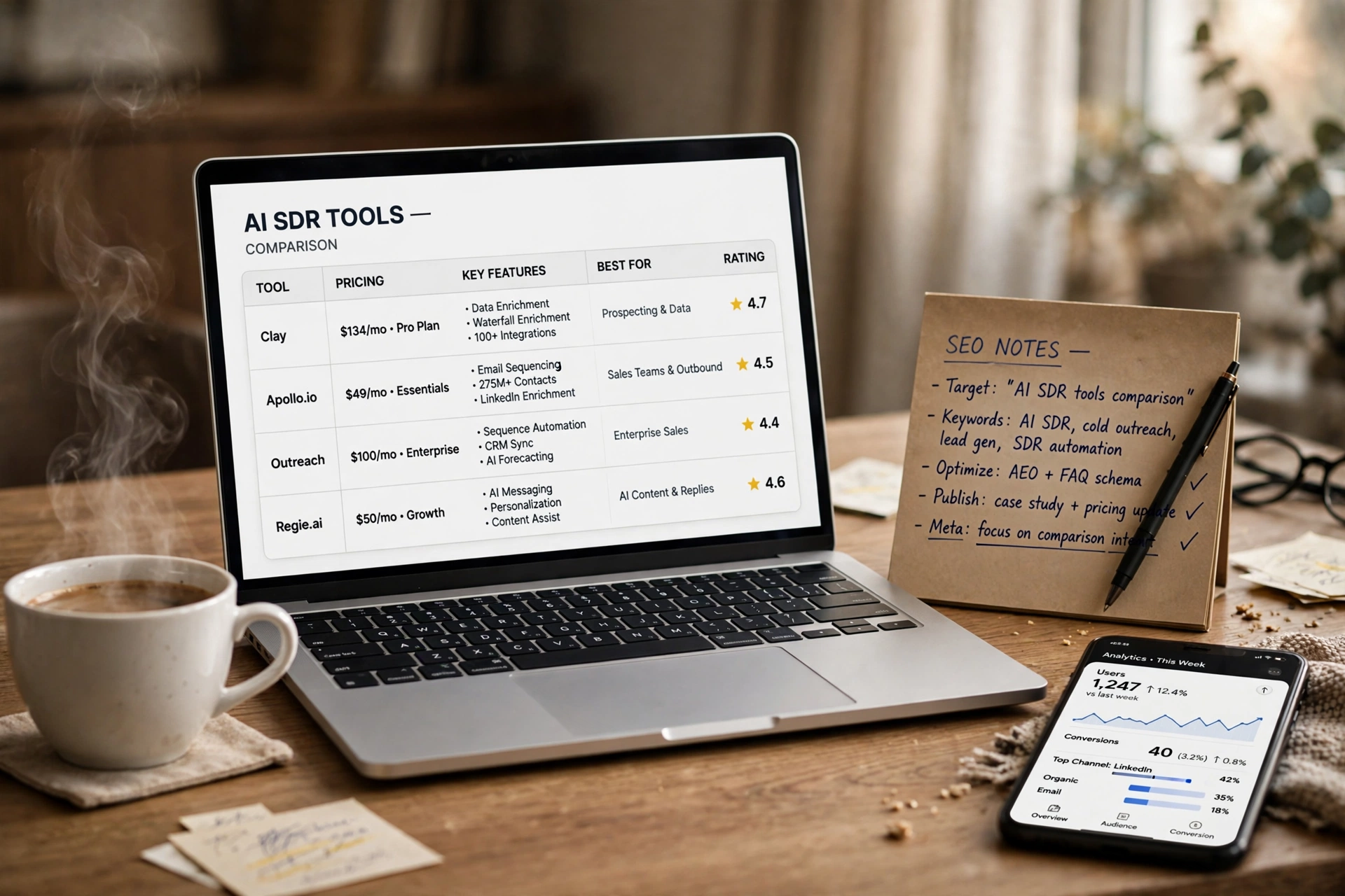 Cost comparison table of AI SDR tools with pricing models and features