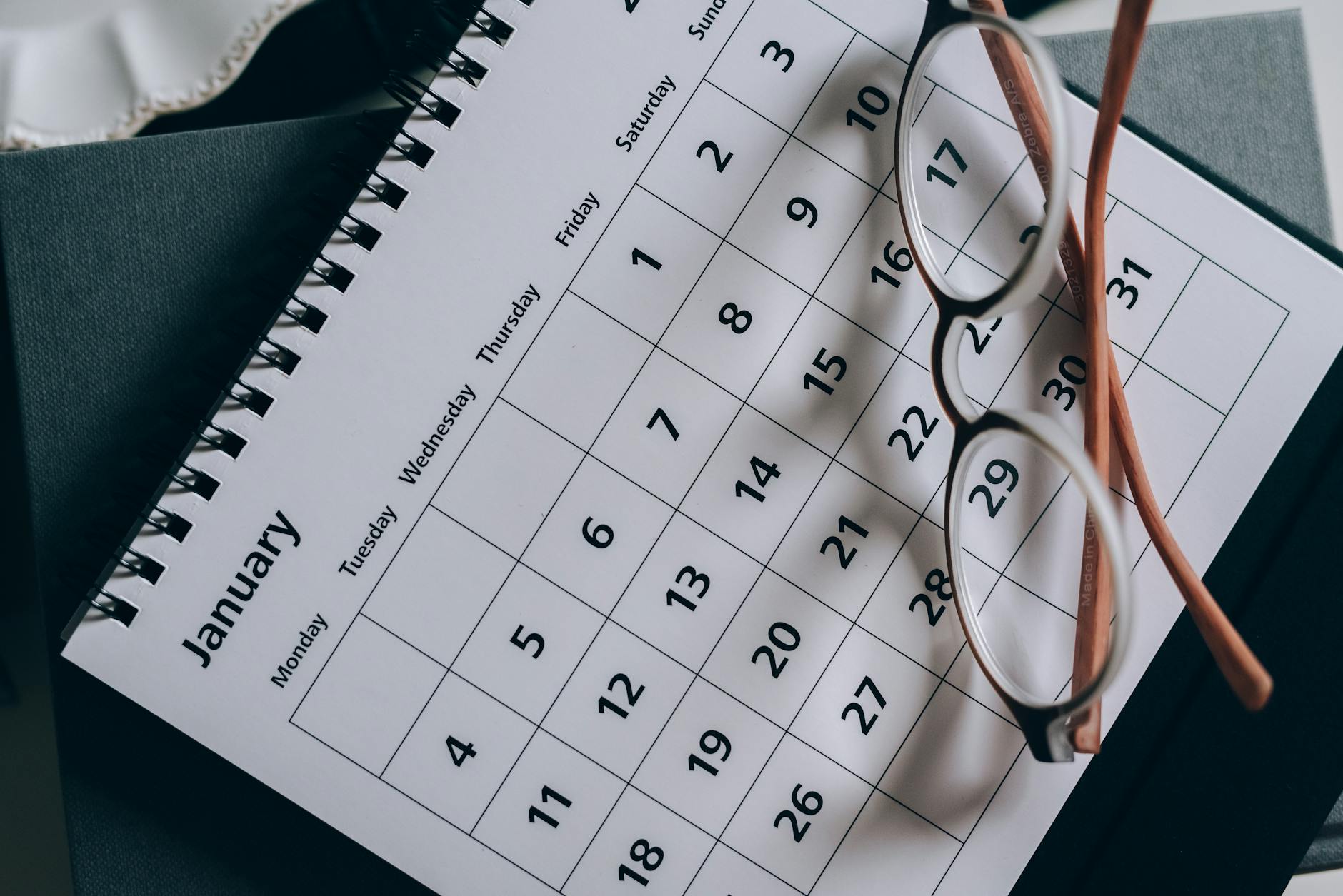 12-month editorial calendar on a large desk