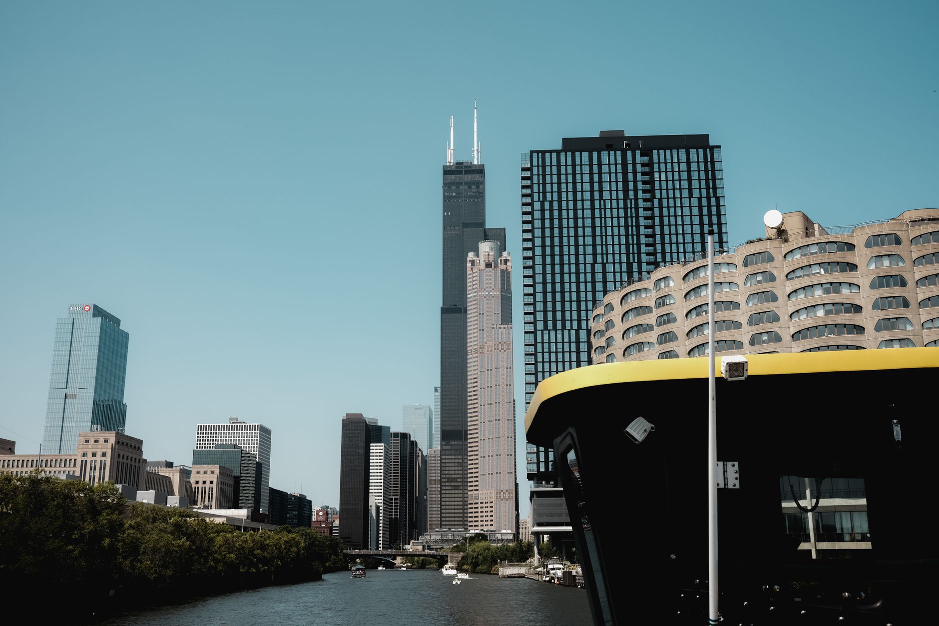 Chicago skyline during a business meeting discussing AI lead scoring