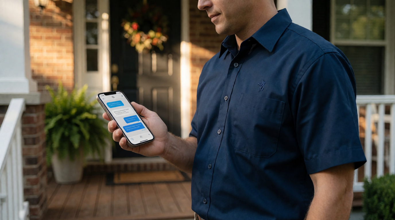 Service professional using a mobile chatbot to dispatch a job at a customer's house