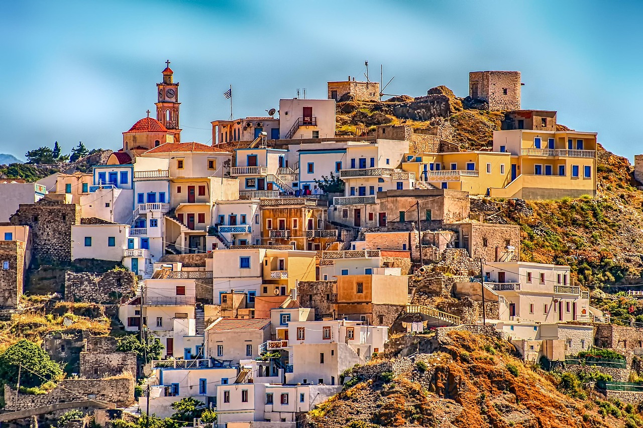 greece, village, karpathos, hill, architecture, city, vacations, location, olympos, hillside, multicoloured, facades, greece, greece, greece, greece, greece, village