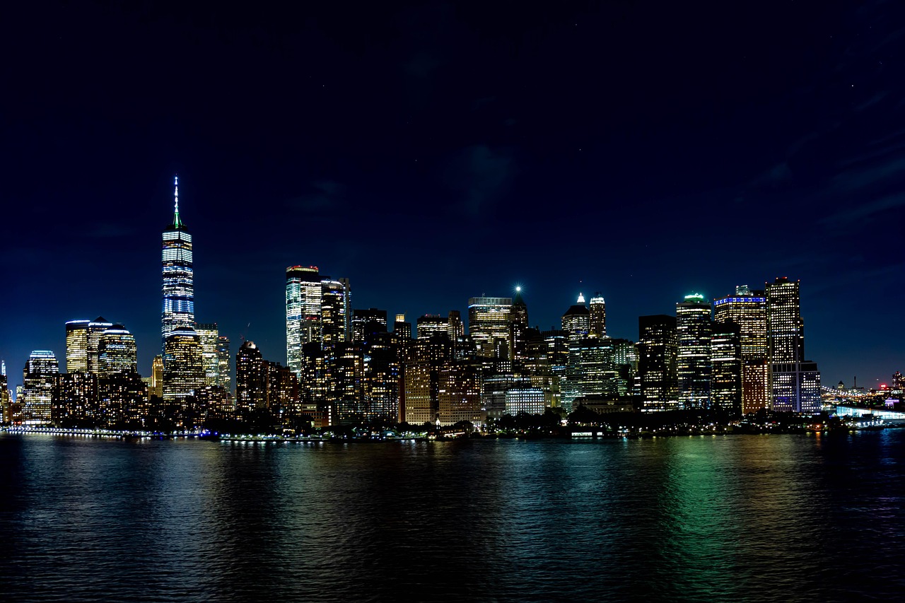 new york, skyline, america, building, city, architecture, cityscape, manhattan, downtown, nyc, metropolis, modern, landmark, view, towers, skyscrapers, nature, panorama, water, night, usa