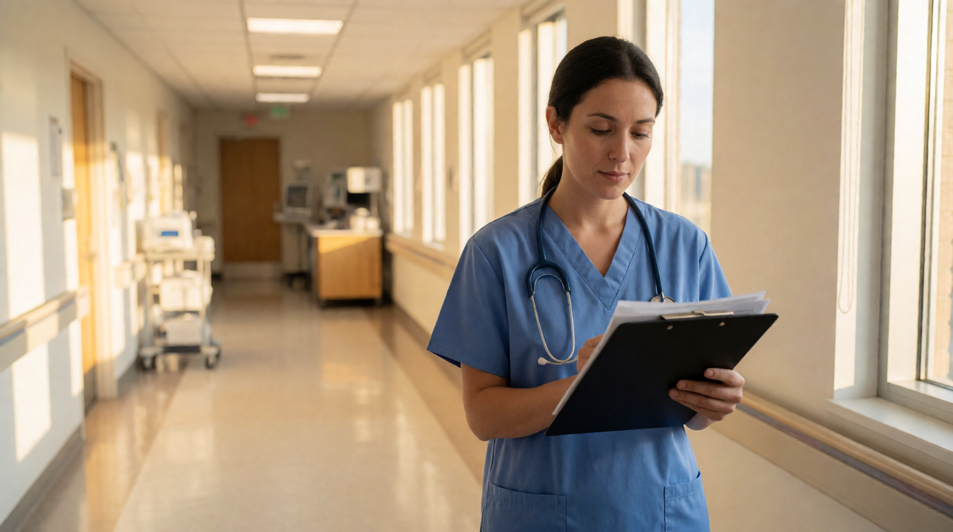 Enfermeira atuando em hospital de Rhode Island