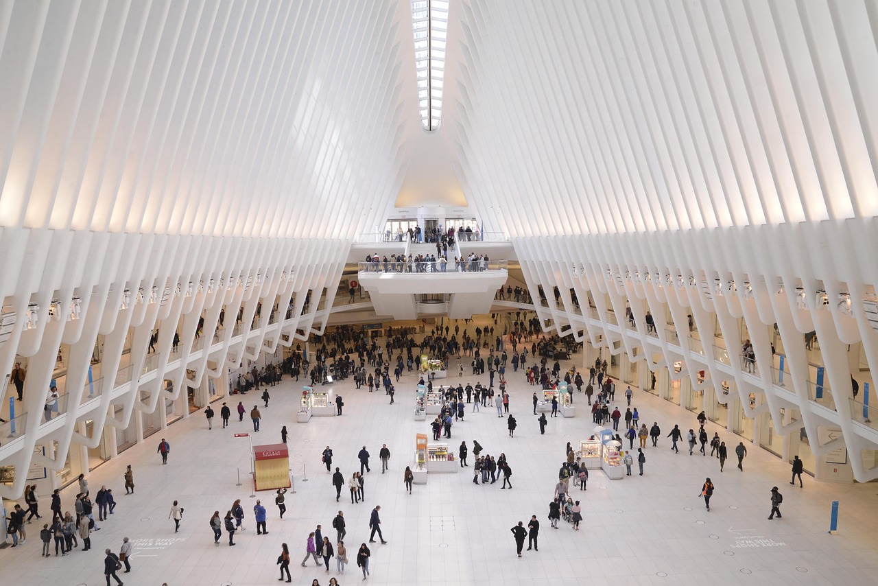 world trade center, metaverse, building, people, interior, architecture, crowd, public, modern, terminal station, downtown, perspective, oculus, metro, new york, manhattan, america, usa